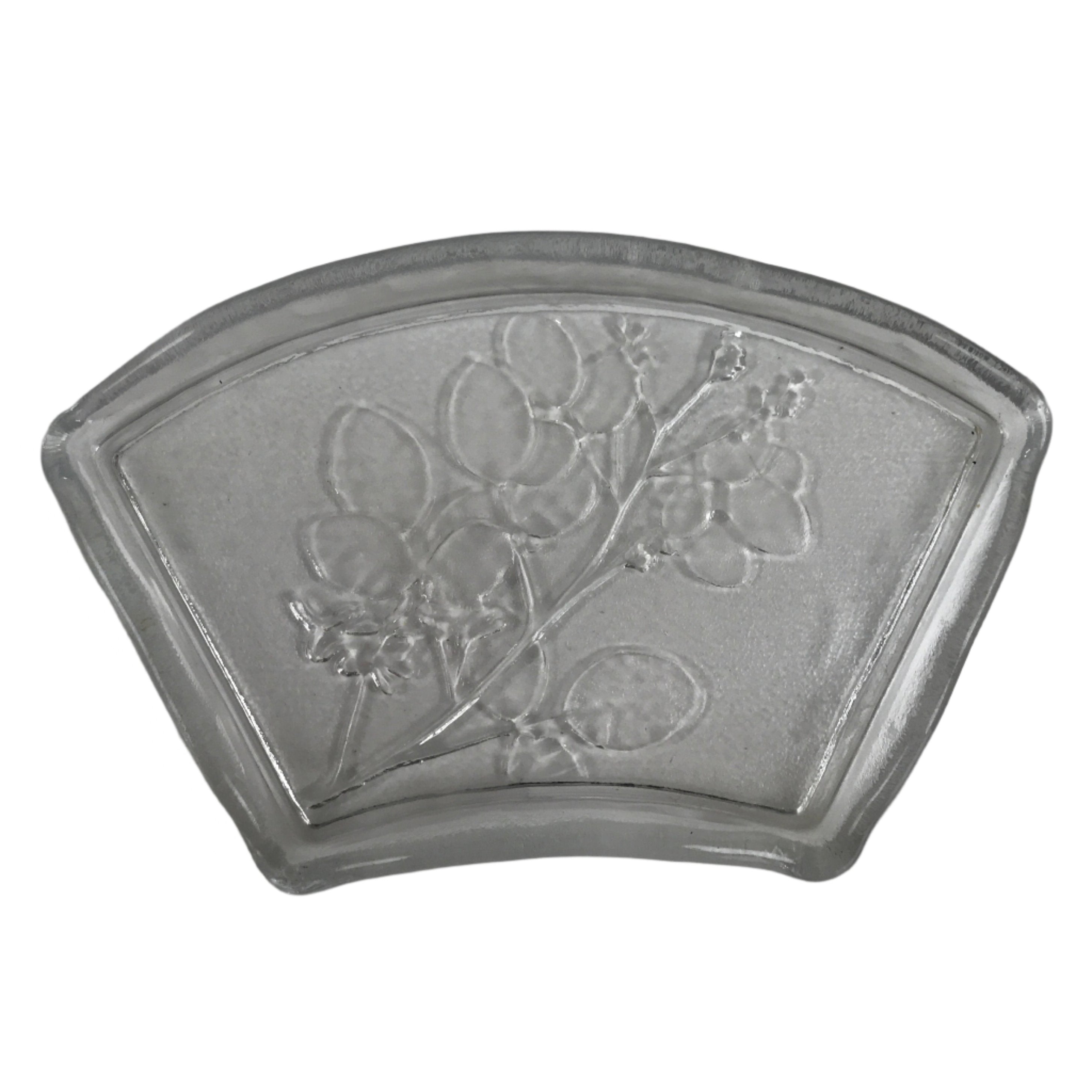 Japanese Sasaki Crystal Glass Sashimi Plate Kozara Vtg Fan Shape Plant Clear Y88