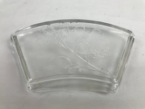 Japanese Sasaki Crystal Glass Sashimi Plate Kozara Vtg Fan Shape Plant Clear Y89