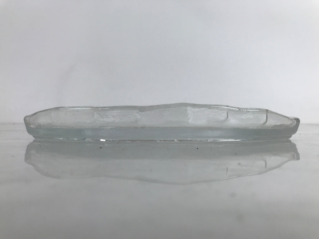 Japanese Sasaki Crystal Glass Sashimi Plate Kozara Vtg Fan Shape Plant Clear Y89