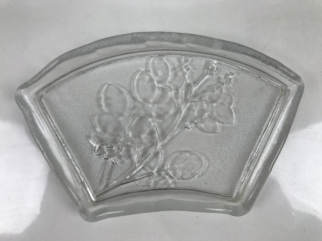 Japanese Sasaki Crystal Glass Sashimi Plate Kozara Vtg Fan Shape Plant Clear Y90