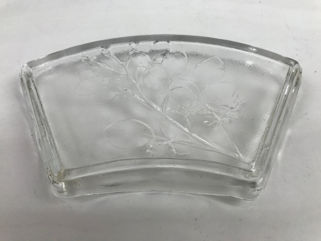 Japanese Sasaki Crystal Glass Sashimi Plate Kozara Vtg Fan Shape Plant Clear Y90