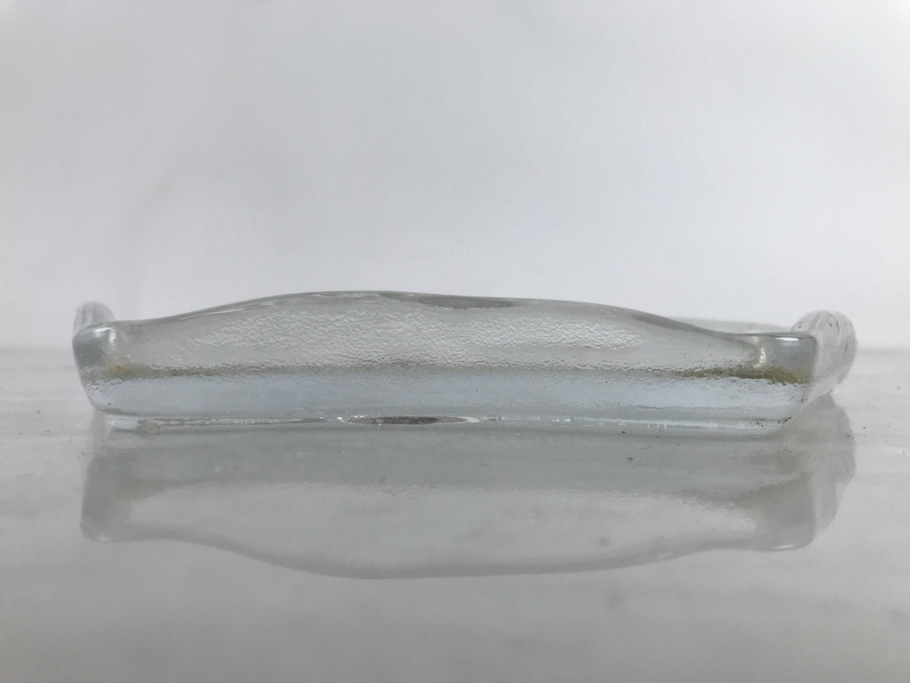 Japanese Sasaki Crystal Glass Sashimi Plate Kozara Vtg Fan Shape Plant Clear Y90