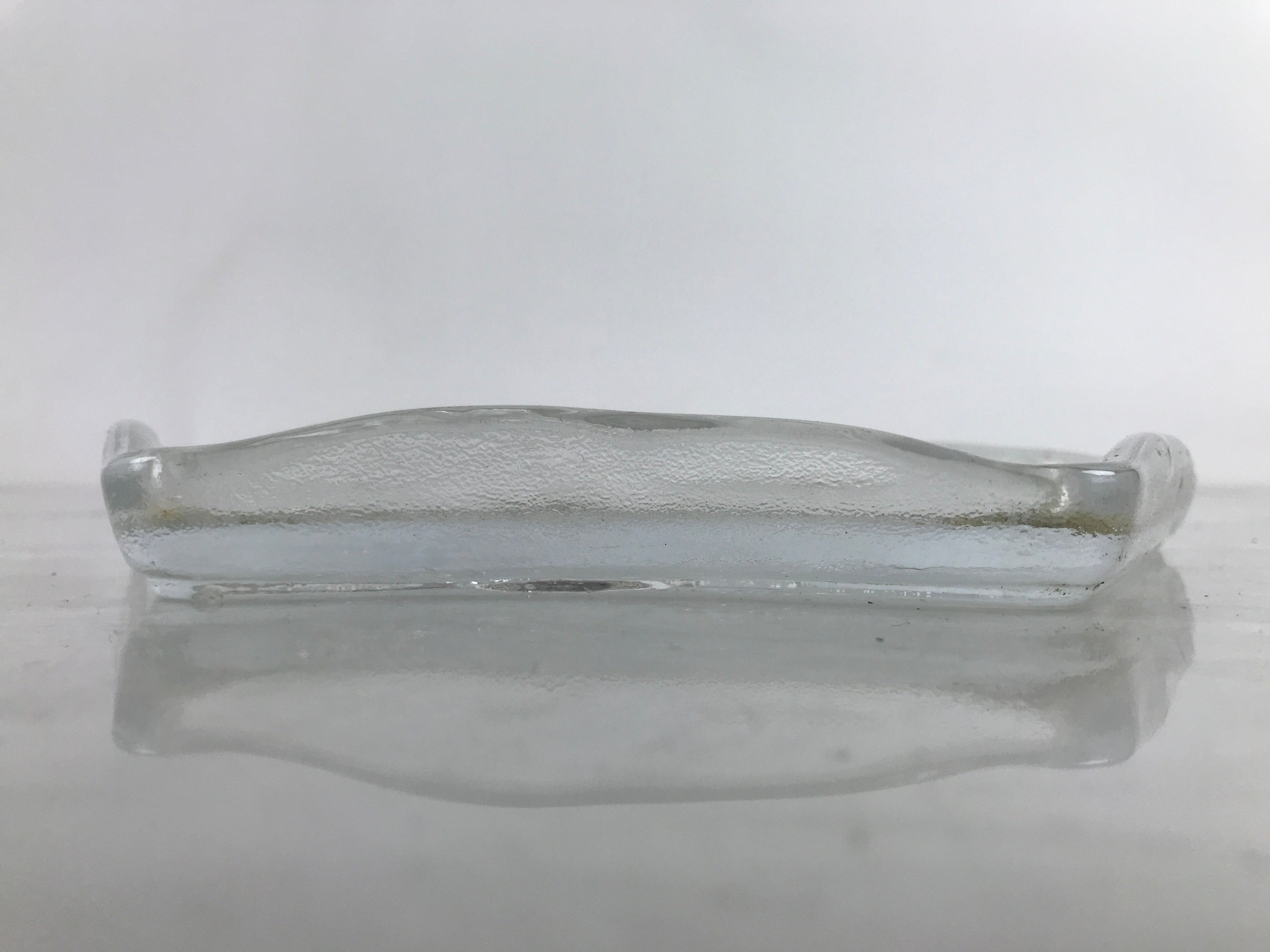 Japanese Sasaki Crystal Glass Sashimi Plate Kozara Vtg Fan Shape Plant Clear Y90