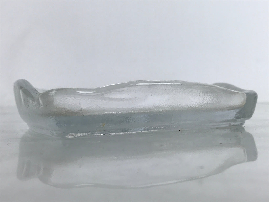 Japanese Sasaki Crystal Glass Sashimi Plate Kozara Vtg Fan Shape Plant Clear Y90