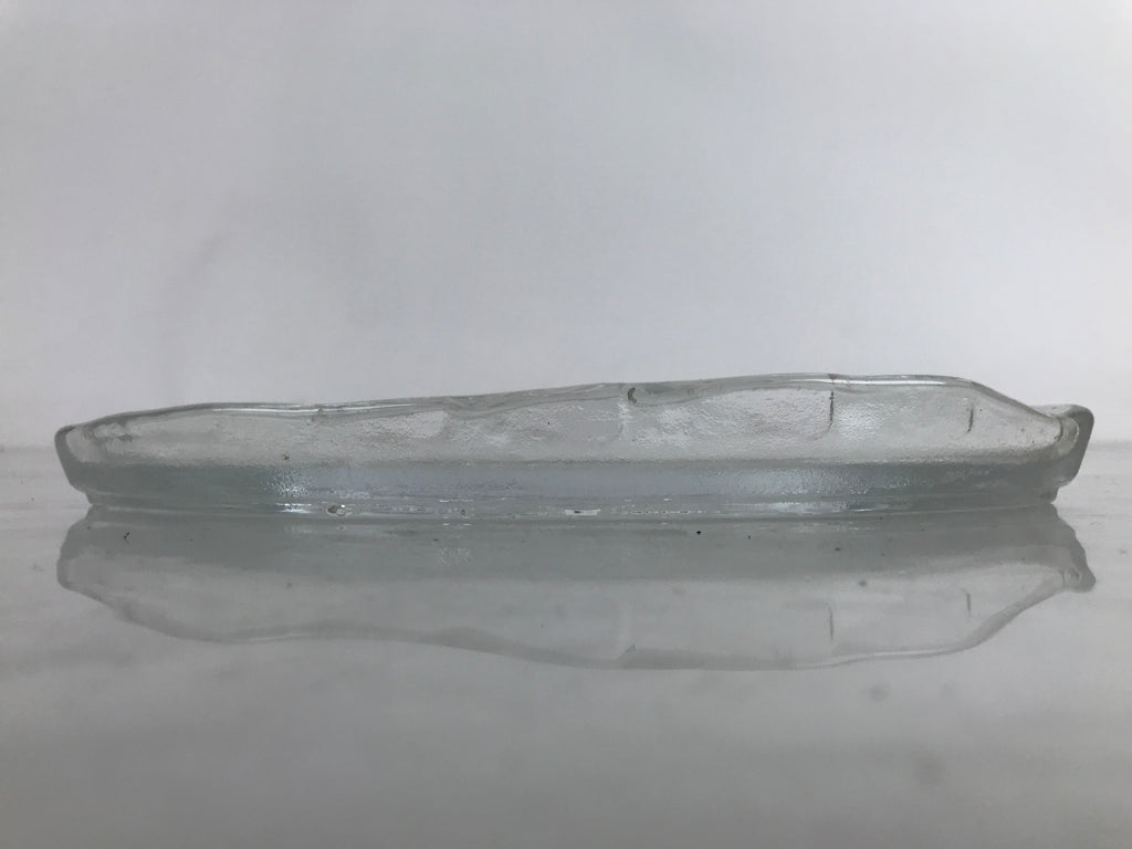 Japanese Sasaki Crystal Glass Sashimi Plate Kozara Vtg Fan Shape Plant Clear Y90