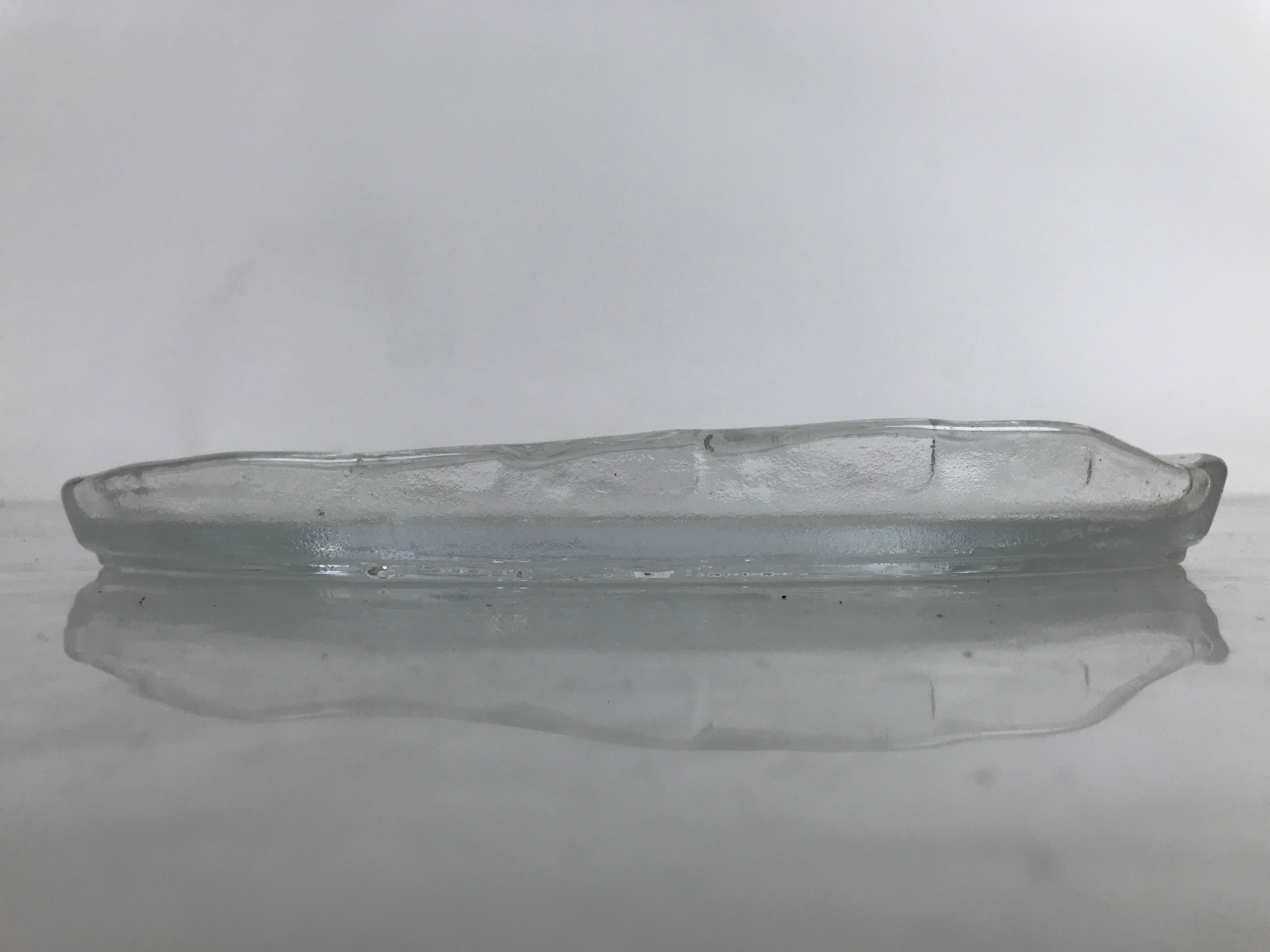 Japanese Sasaki Crystal Glass Sashimi Plate Kozara Vtg Fan Shape Plant Clear Y90