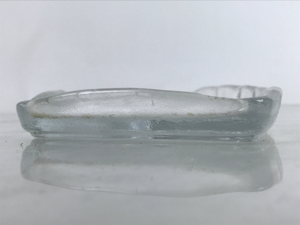 Japanese Sasaki Crystal Glass Sashimi Plate Kozara Vtg Fan Shape Plant Clear Y90