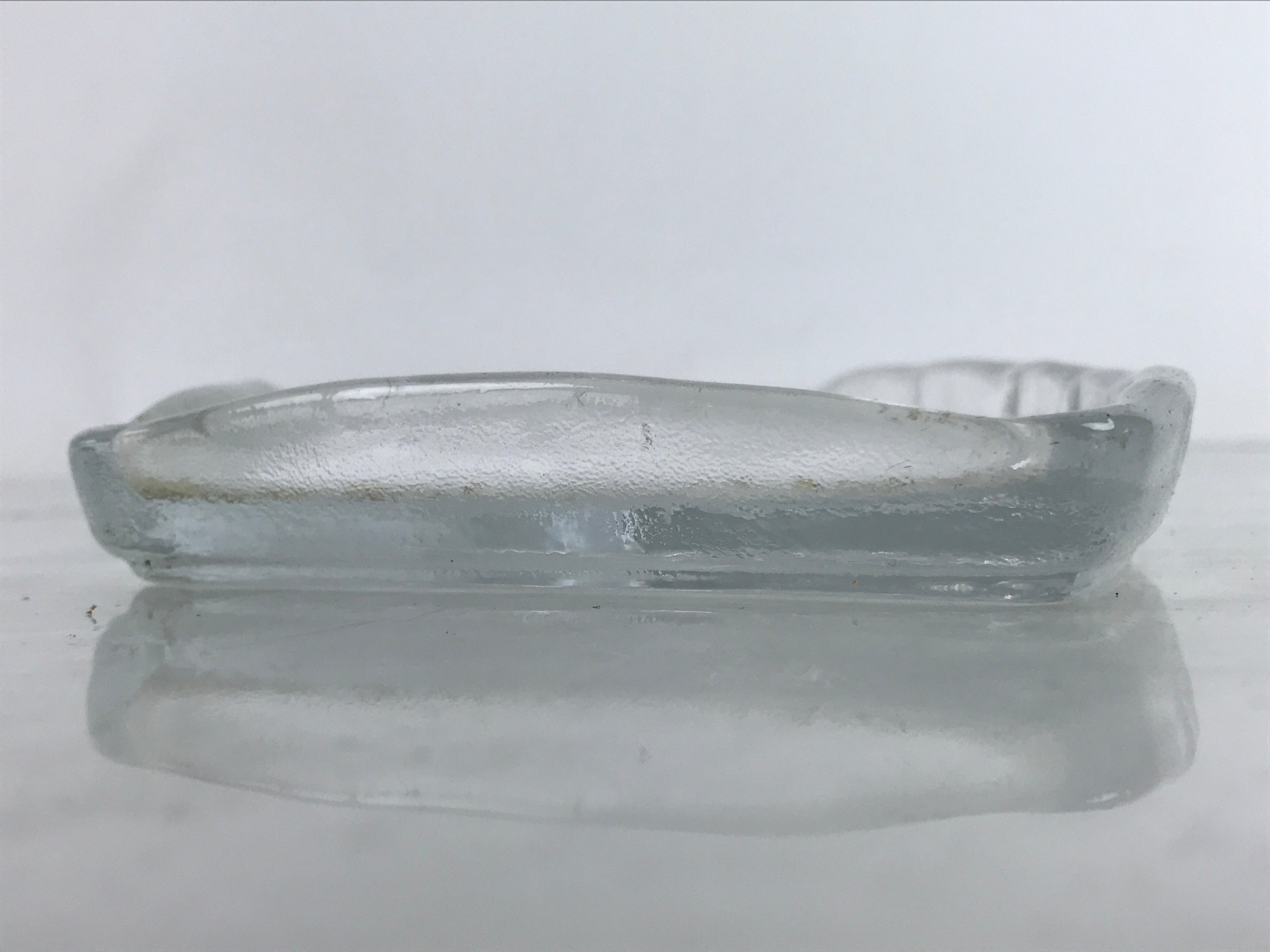 Japanese Sasaki Crystal Glass Sashimi Plate Kozara Vtg Fan Shape Plant Clear Y90