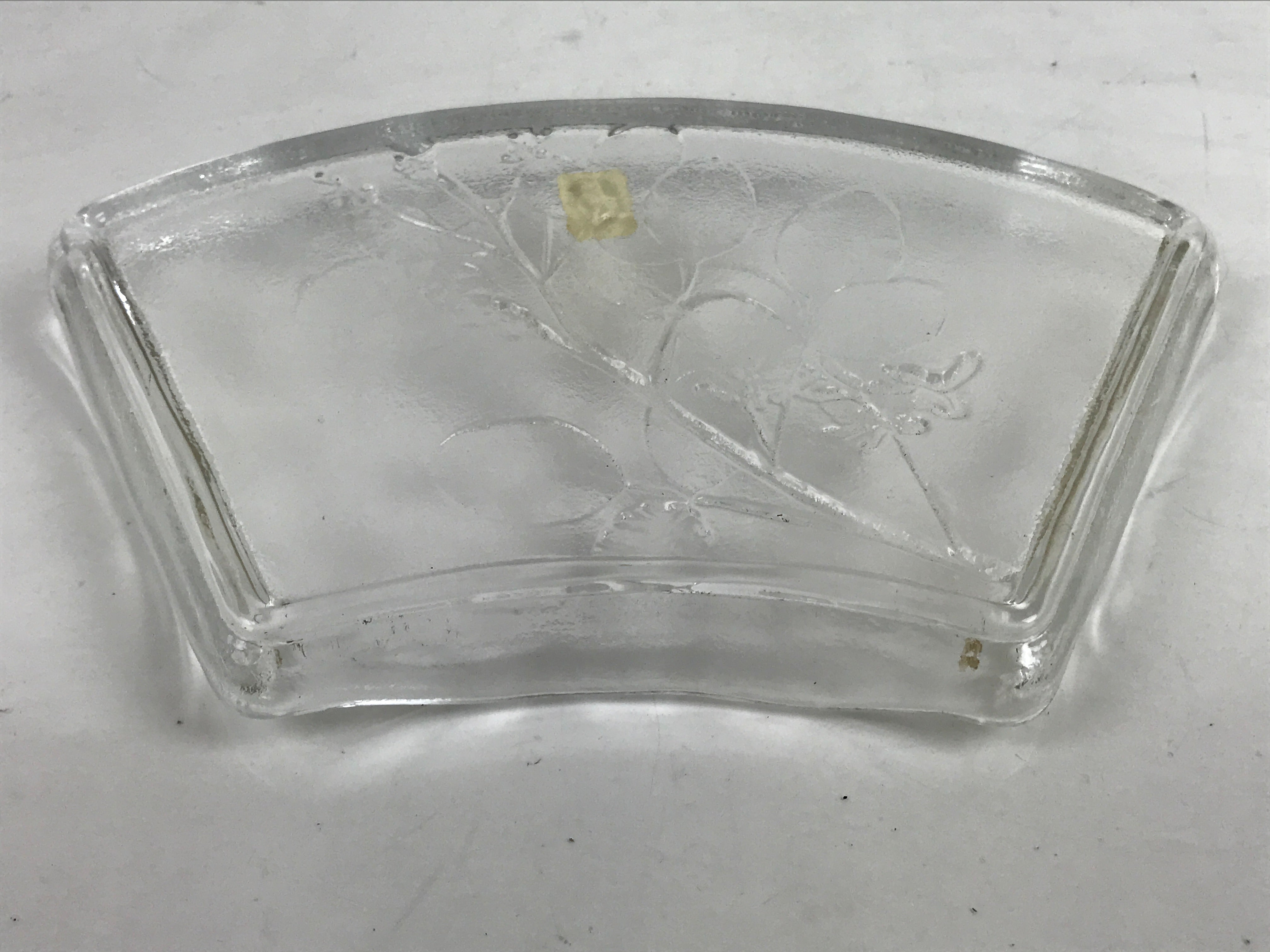 Japanese Sasaki Crystal Glass Sashimi Plate Kozara Vtg Fan Shape Plant Clear Y91