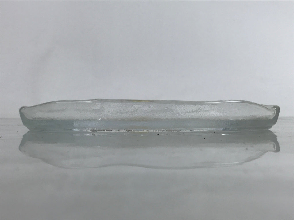 Japanese Sasaki Crystal Glass Sashimi Plate Kozara Vtg Fan Shape Plant Clear Y91