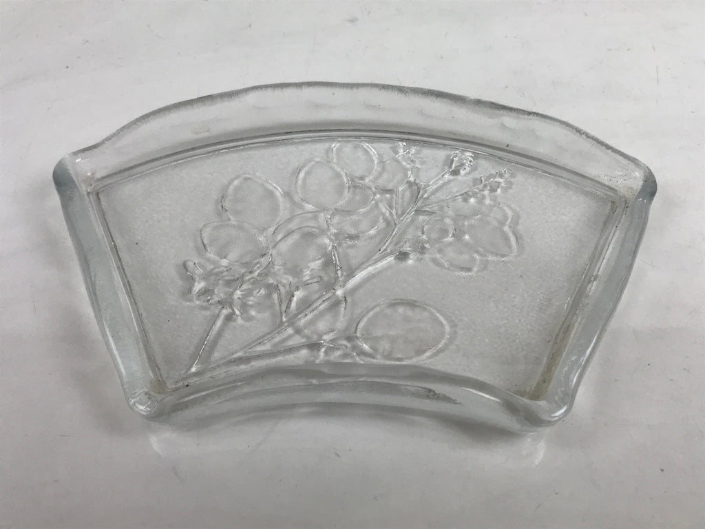 Japanese Sasaki Crystal Glass Sashimi Plate Kozara Vtg Fan Shape Plant Clear Y92
