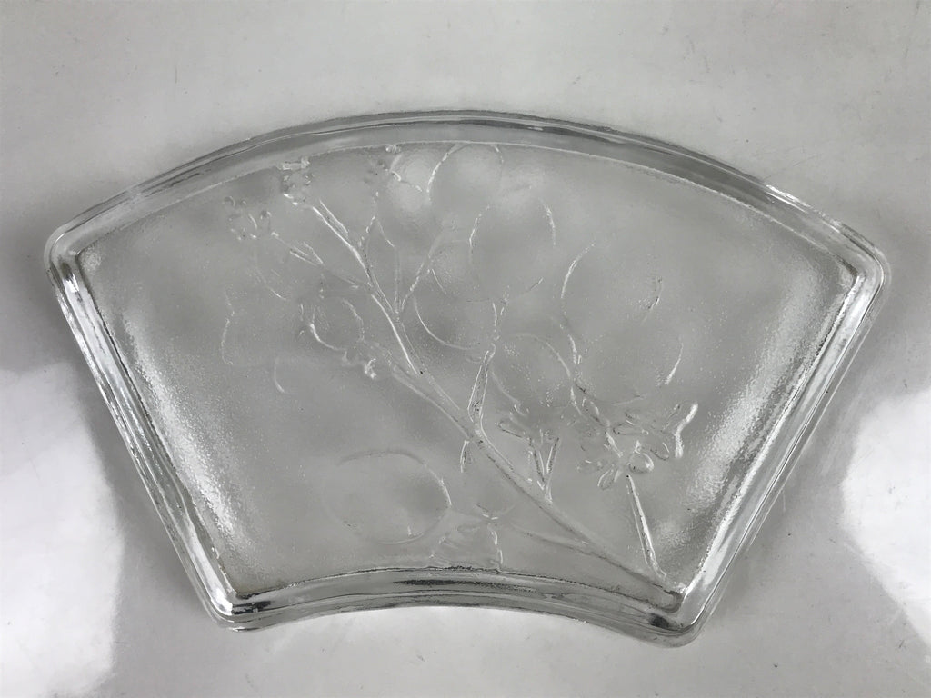 Japanese Sasaki Crystal Glass Sashimi Plate Kozara Vtg Fan Shape Plant Clear Y92