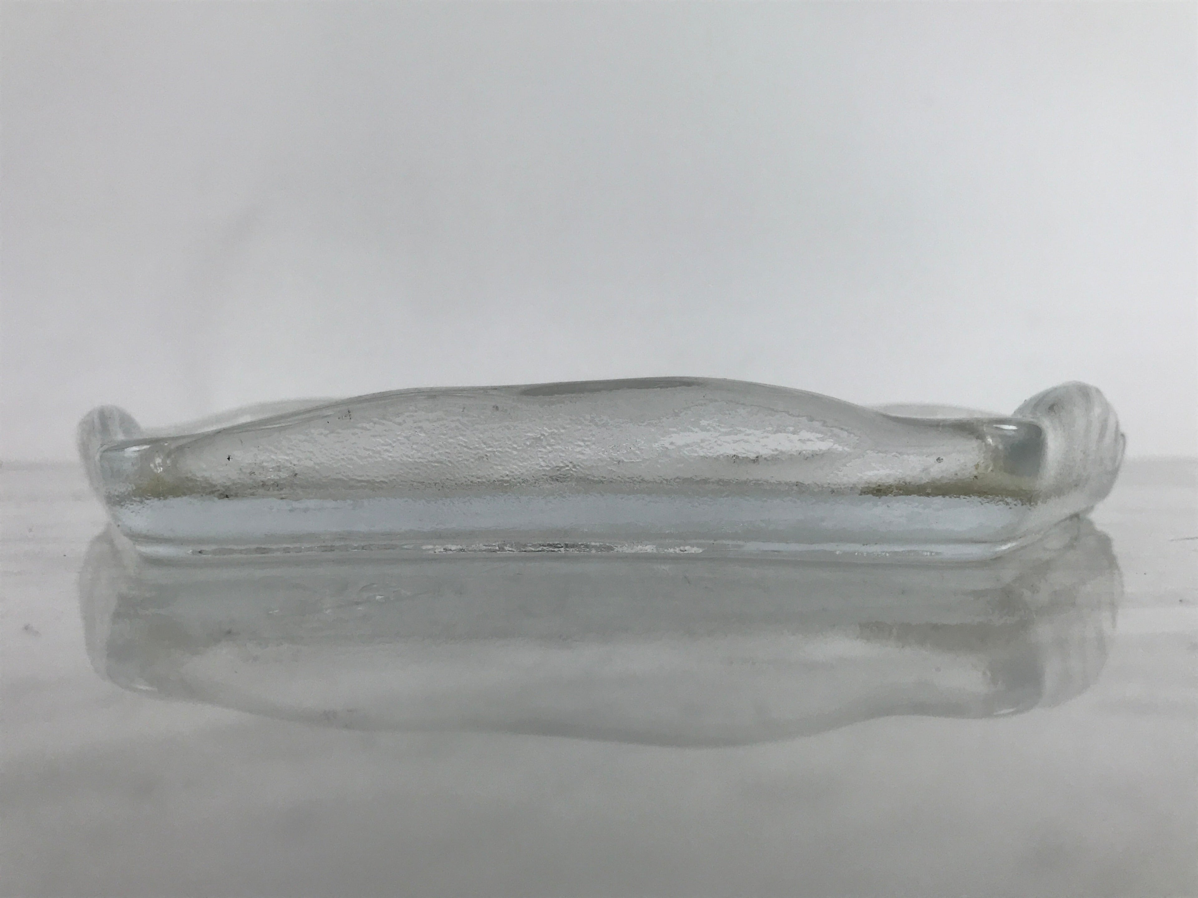 Japanese Sasaki Crystal Glass Sashimi Plate Kozara Vtg Fan Shape Plant Clear Y92
