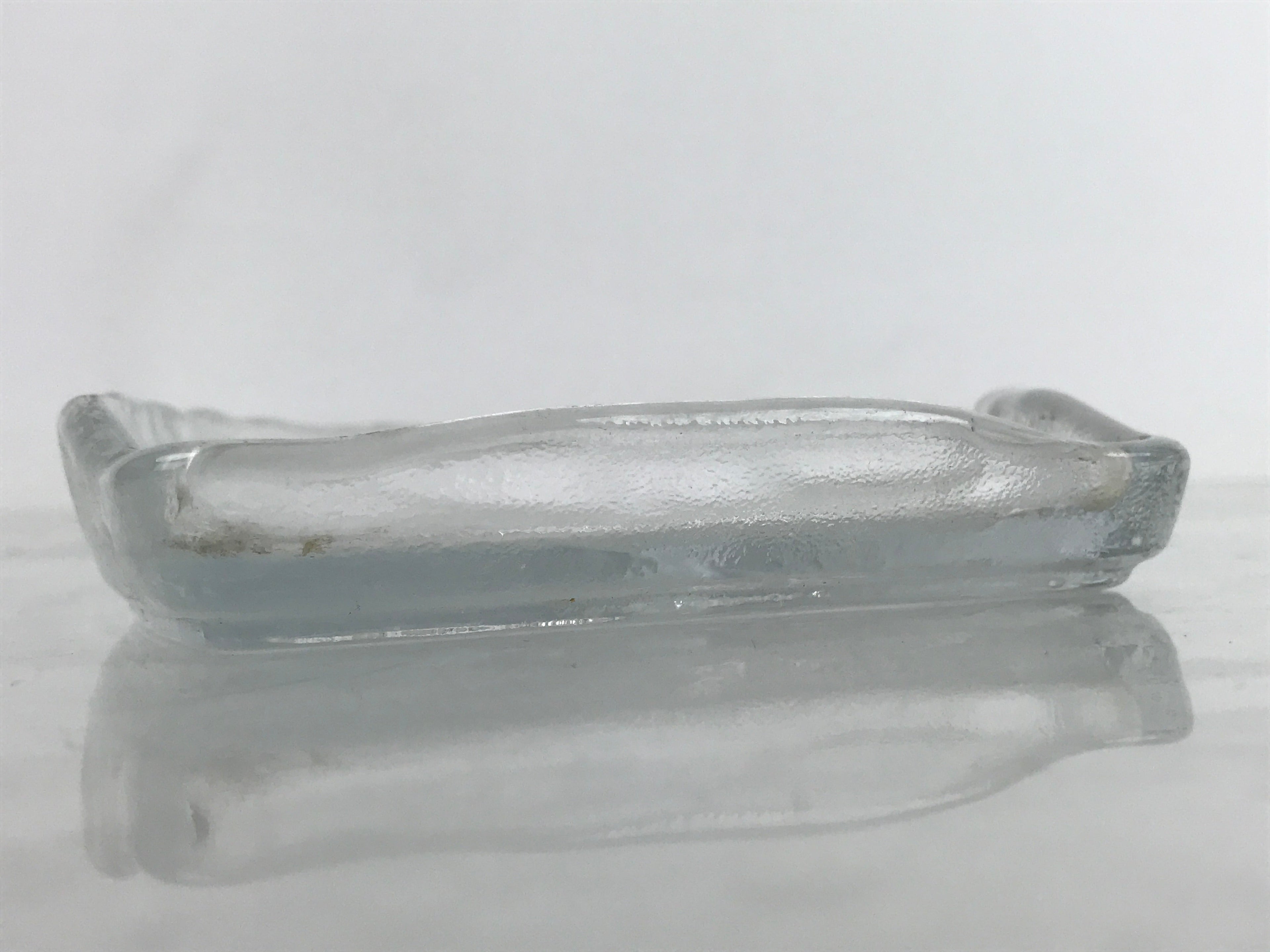 Japanese Sasaki Crystal Glass Sashimi Plate Kozara Vtg Fan Shape Plant Clear Y92