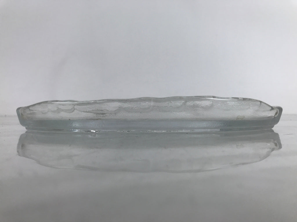 Japanese Sasaki Crystal Glass Sashimi Plate Kozara Vtg Fan Shape Plant Clear Y92