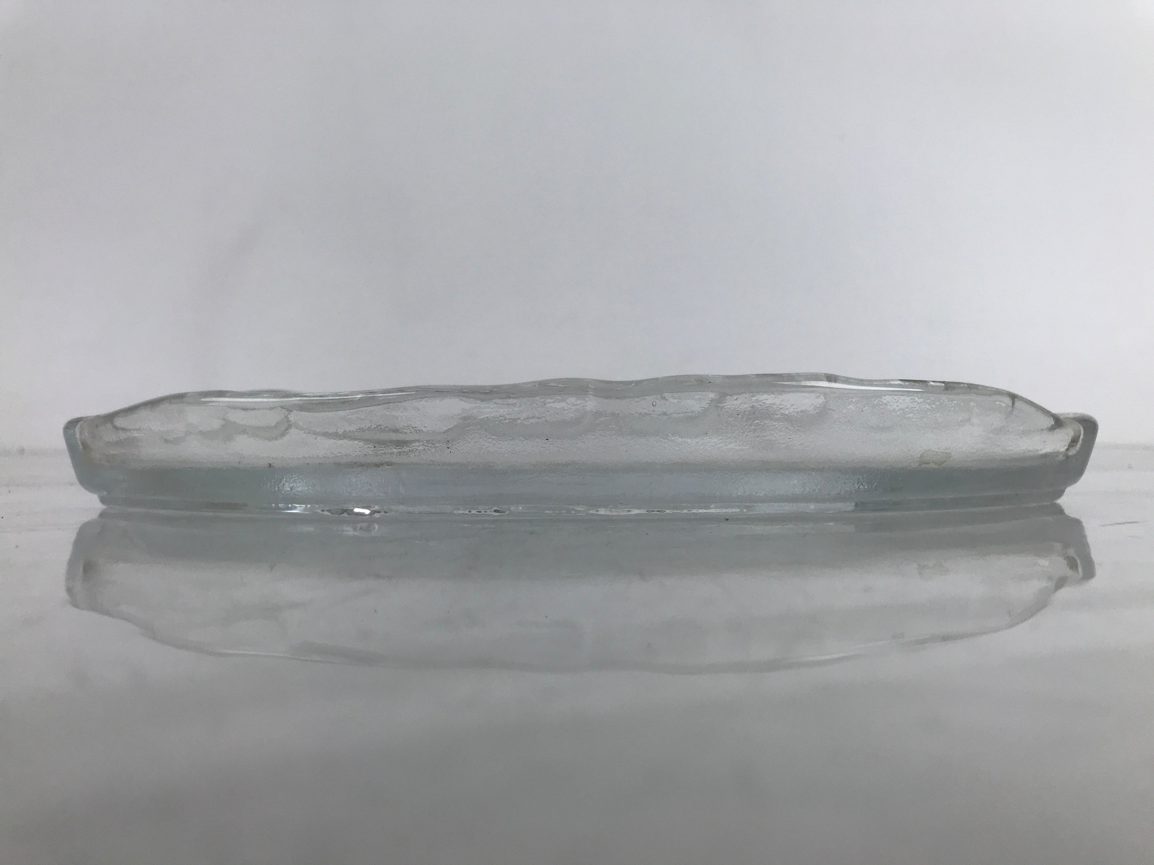 Japanese Sasaki Crystal Glass Sashimi Plate Kozara Vtg Fan Shape Plant Clear Y92