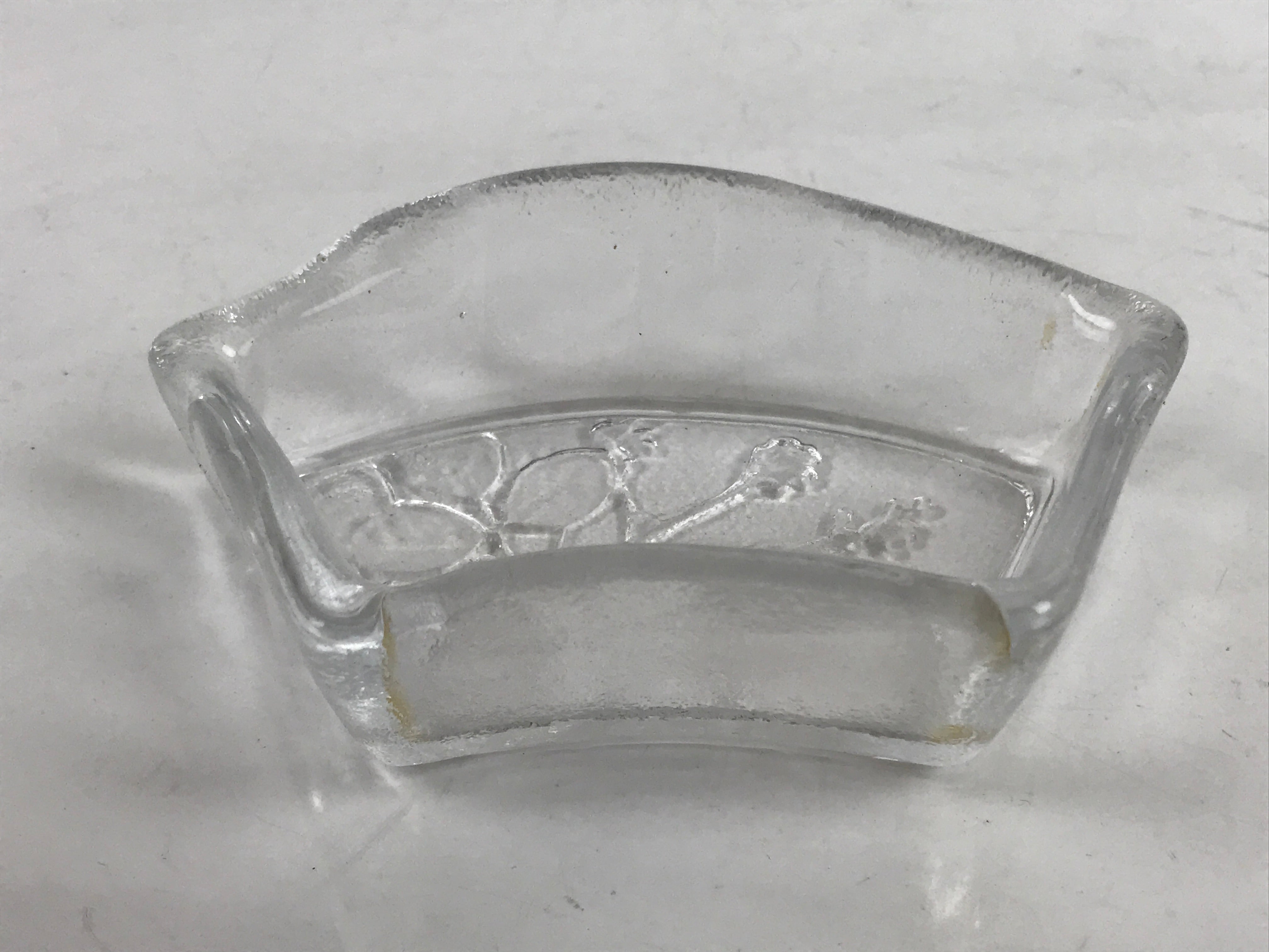 Japanese Sasaki Crystal Glass Small Serving Dish Vtg Fan Shape Plant Clear Y72