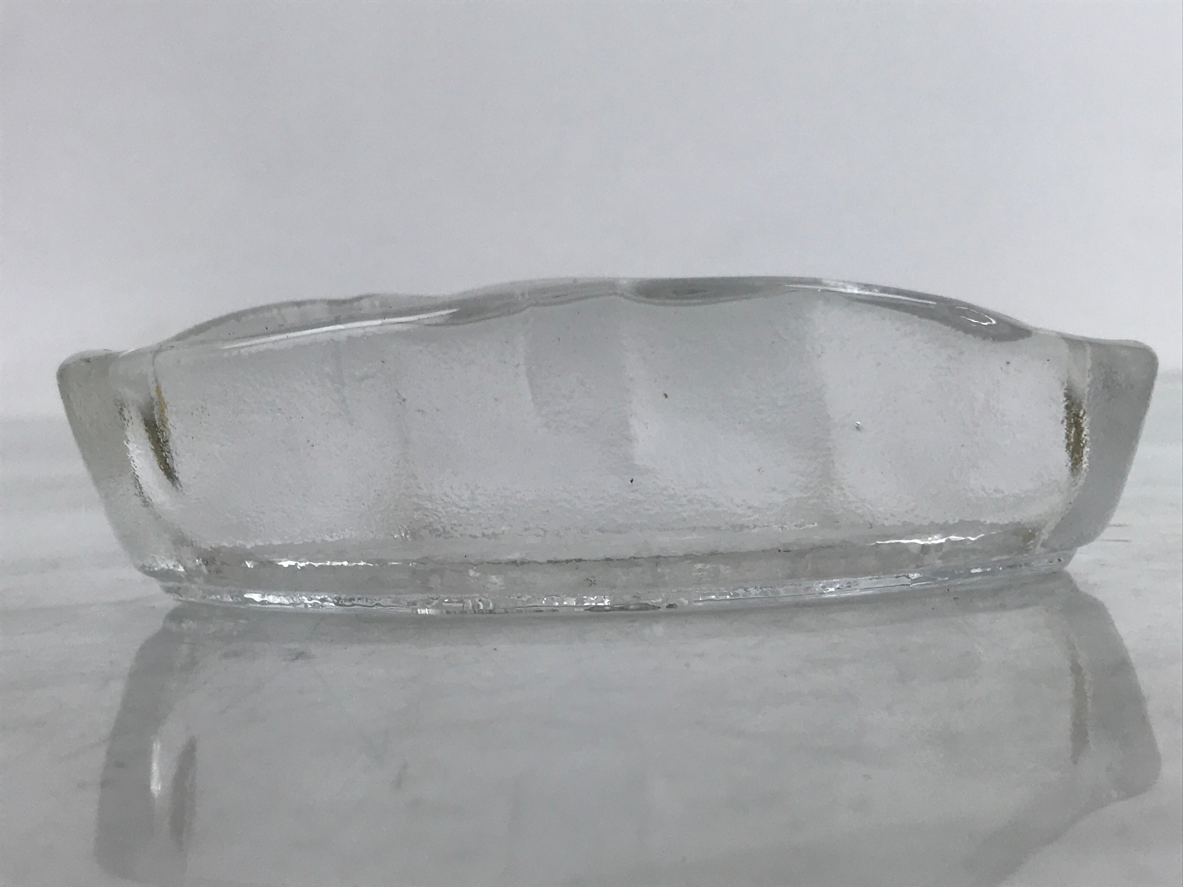 Japanese Sasaki Crystal Glass Small Serving Dish Vtg Fan Shape Plant Clear Y72