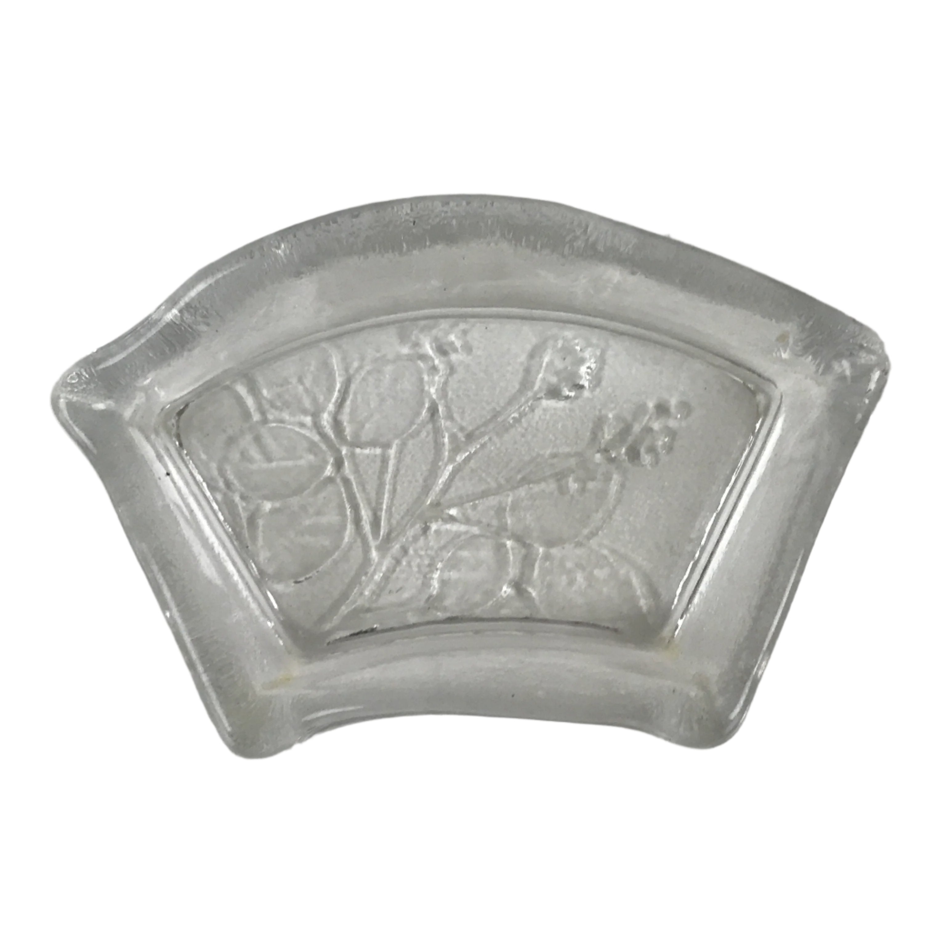 Japanese Sasaki Crystal Glass Small Serving Dish Vtg Fan Shape Plant Clear Y72