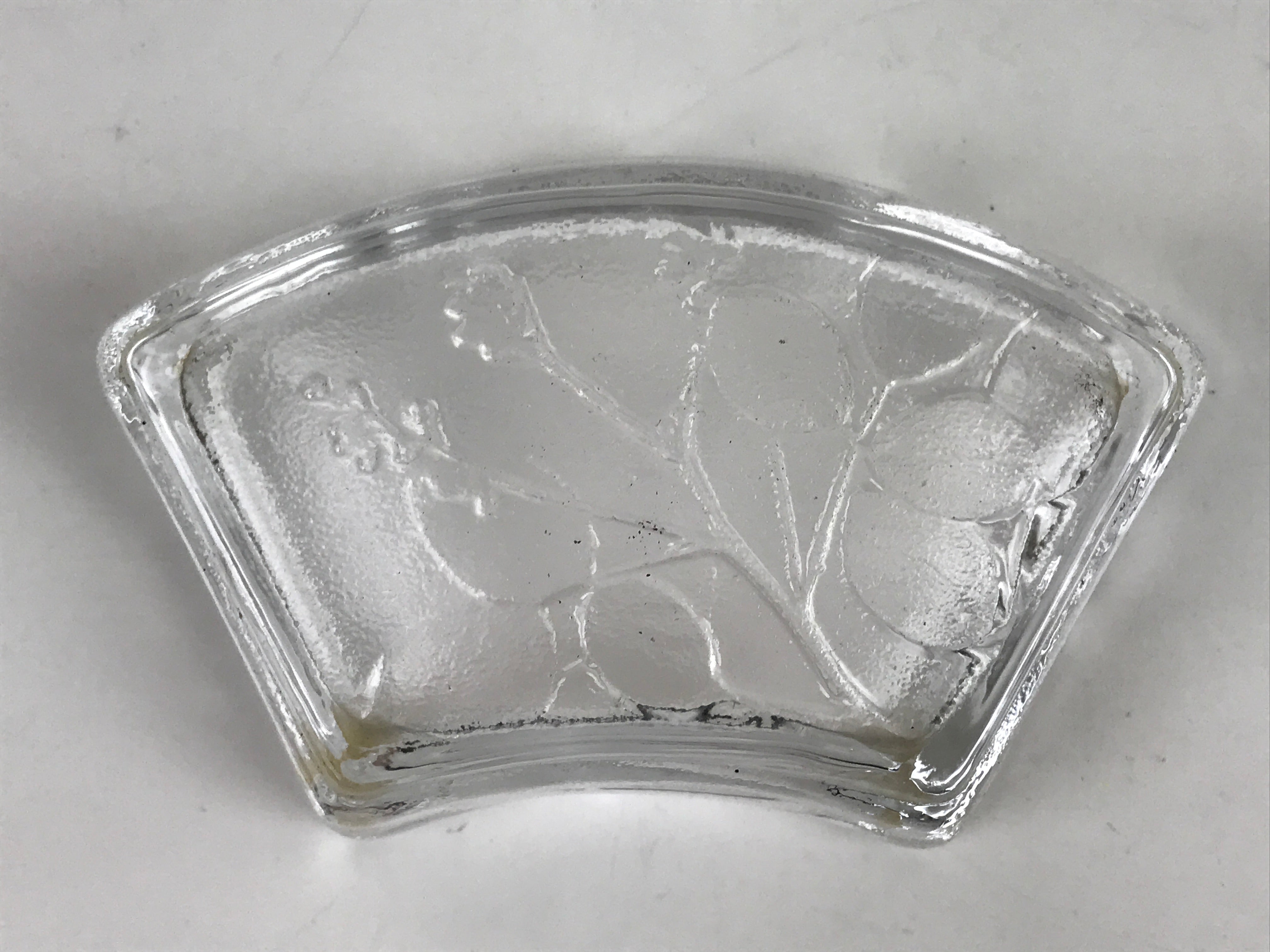 Japanese Sasaki Crystal Glass Small Serving Dish Vtg Fan Shape Plant Clear Y73