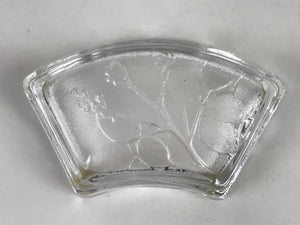 Japanese Sasaki Crystal Glass Small Serving Dish Vtg Fan Shape Plant Clear Y73