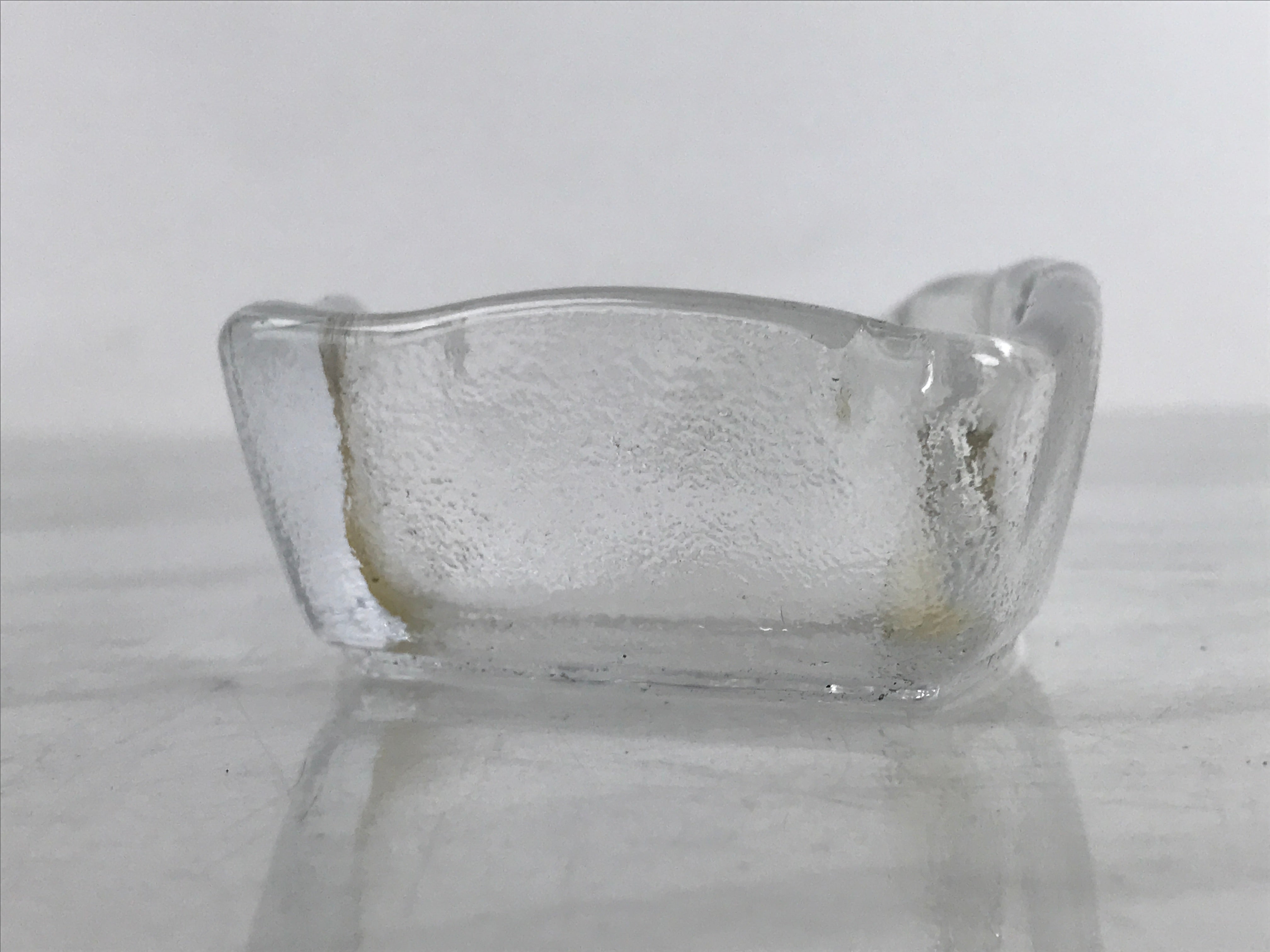 Japanese Sasaki Crystal Glass Small Serving Dish Vtg Fan Shape Plant Clear Y73