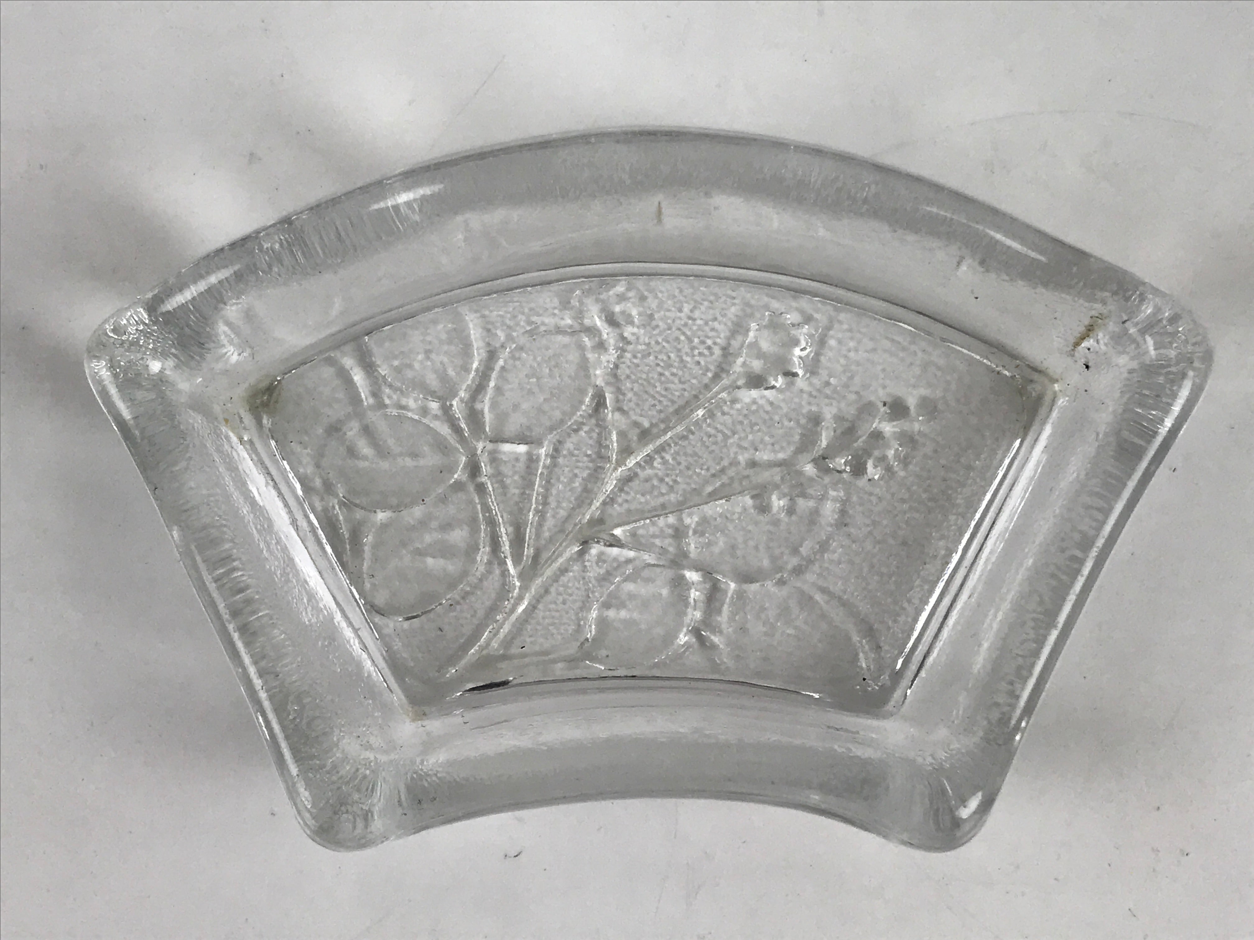 Japanese Sasaki Crystal Glass Small Serving Dish Vtg Fan Shape Plant Clear Y74