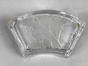 Japanese Sasaki Crystal Glass Small Serving Dish Vtg Fan Shape Plant Clear Y74