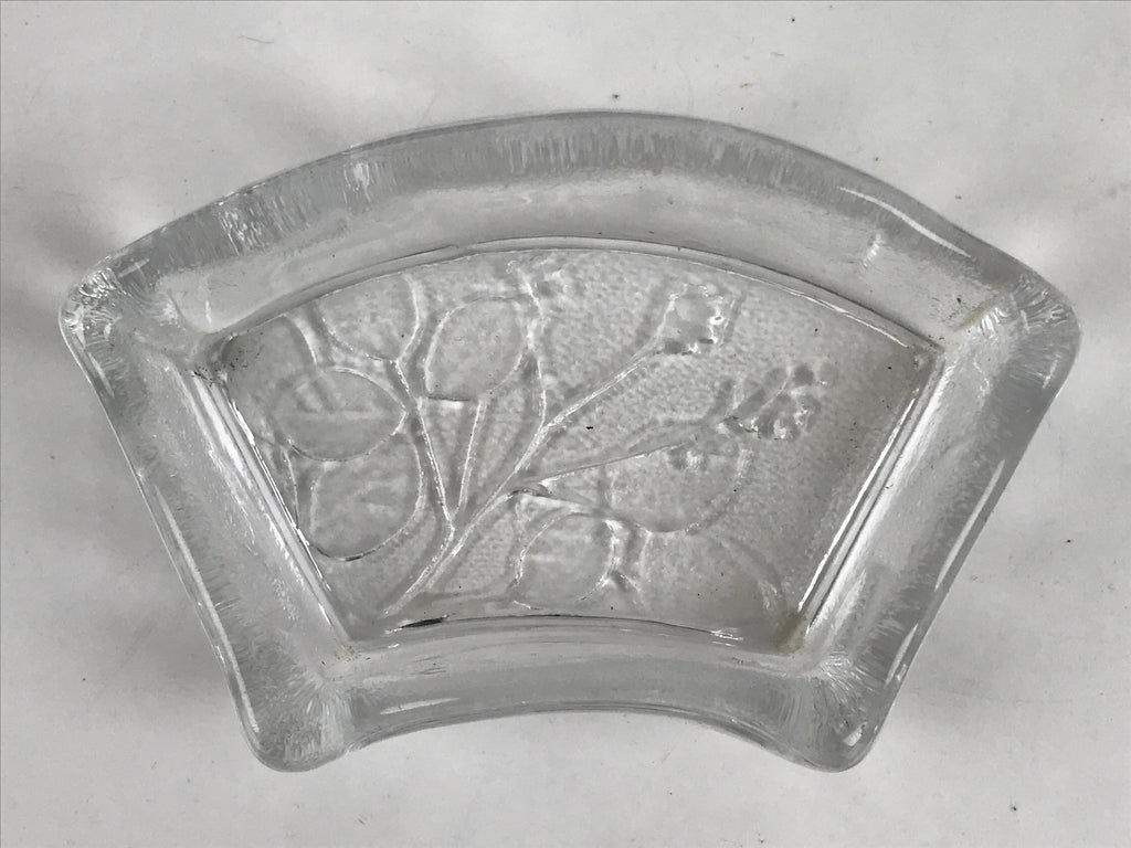 Japanese Sasaki Crystal Glass Small Serving Dish Vtg Fan Shape Plant Clear Y75