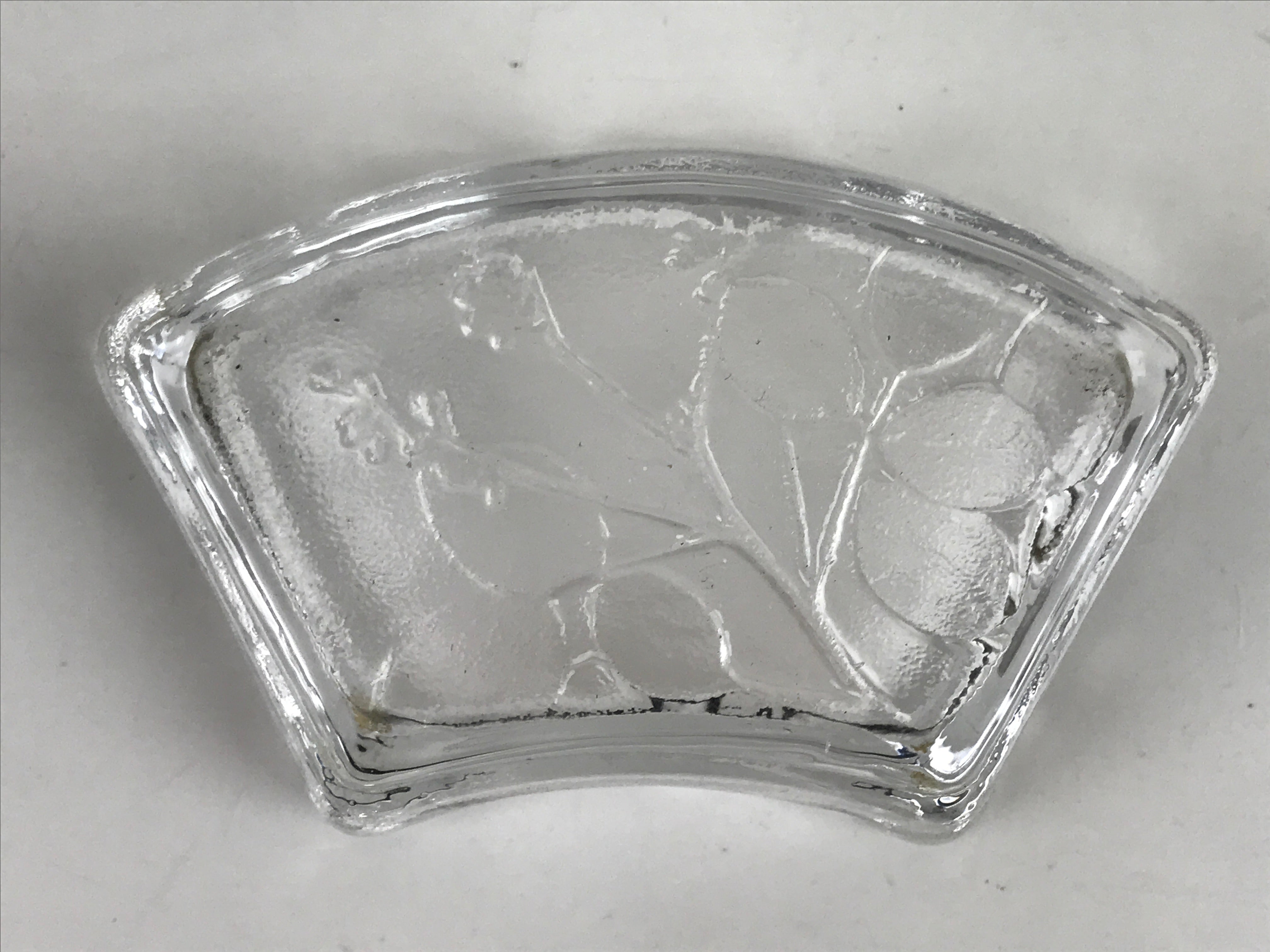 Japanese Sasaki Crystal Glass Small Serving Dish Vtg Fan Shape Plant Clear Y75