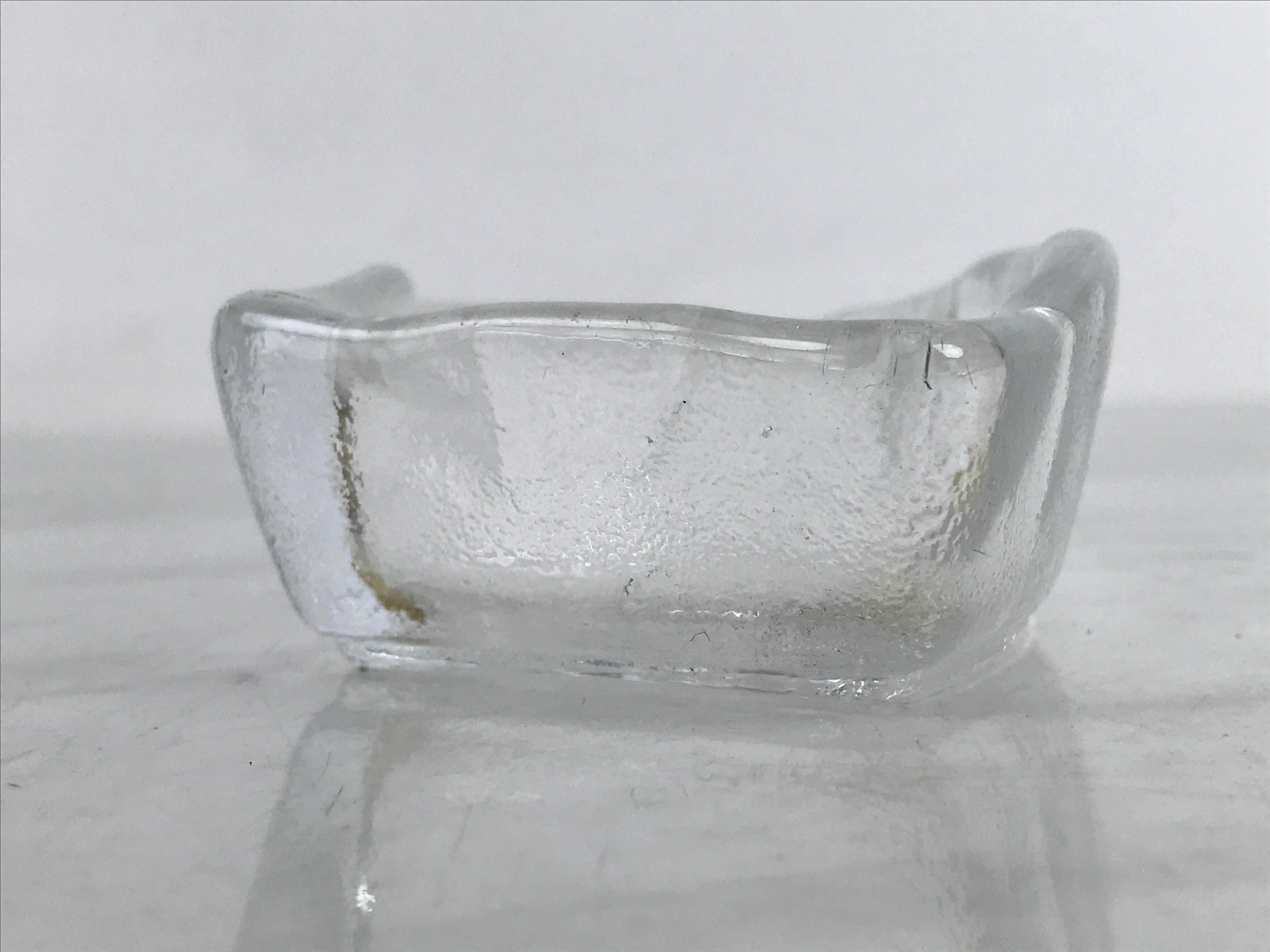 Japanese Sasaki Crystal Glass Small Serving Dish Vtg Fan Shape Plant Clear Y75