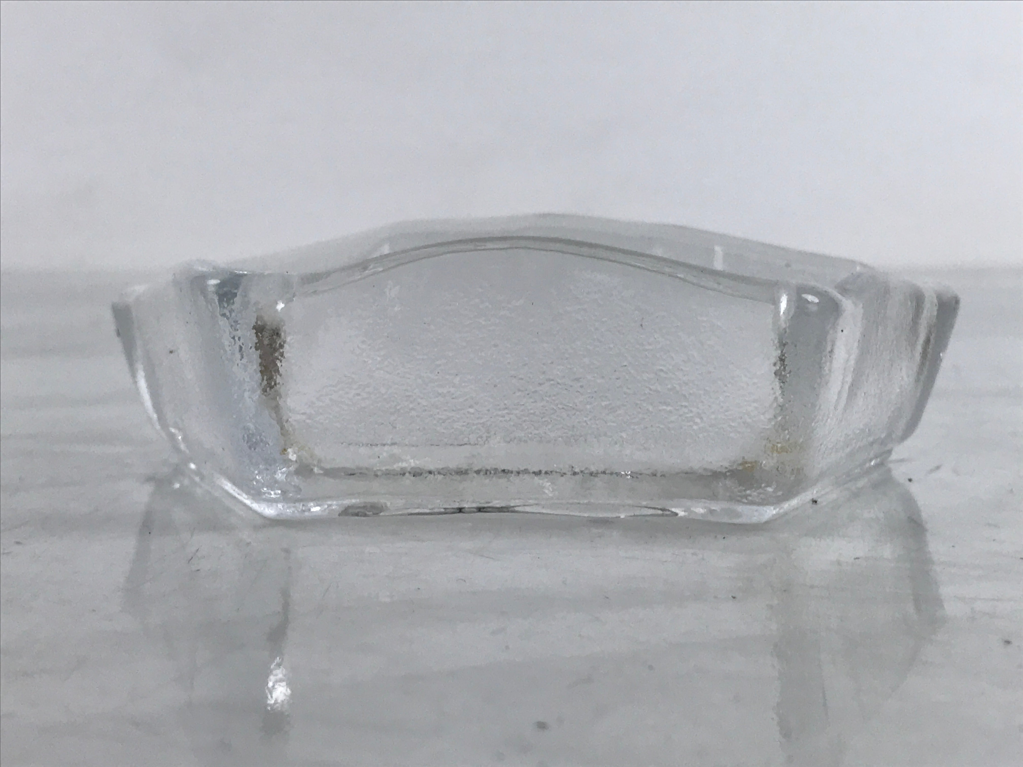 Japanese Sasaki Crystal Glass Small Serving Dish Vtg Fan Shape Plant Clear Y76