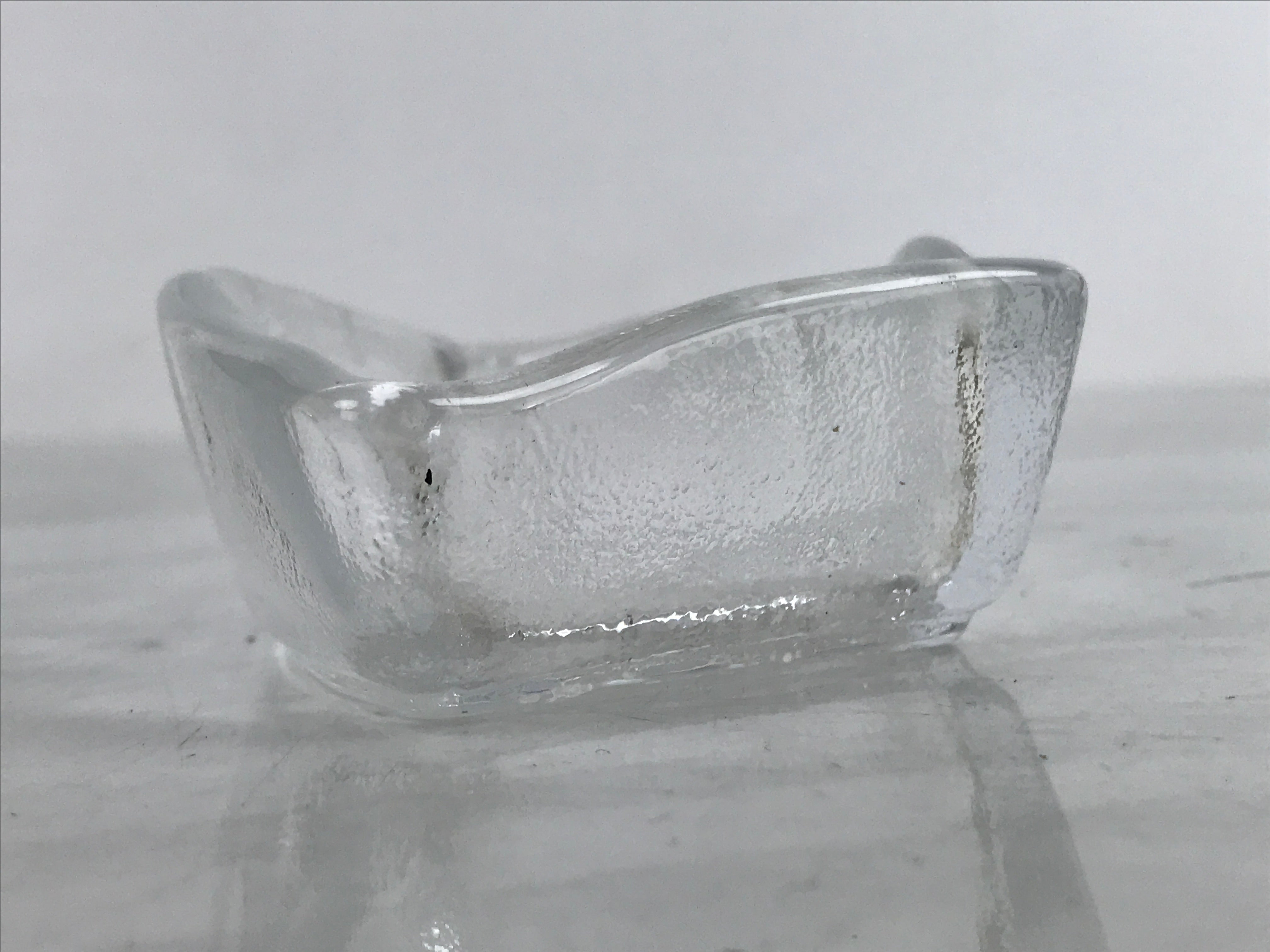 Japanese Sasaki Crystal Glass Small Serving Dish Vtg Fan Shape Plant Clear Y76