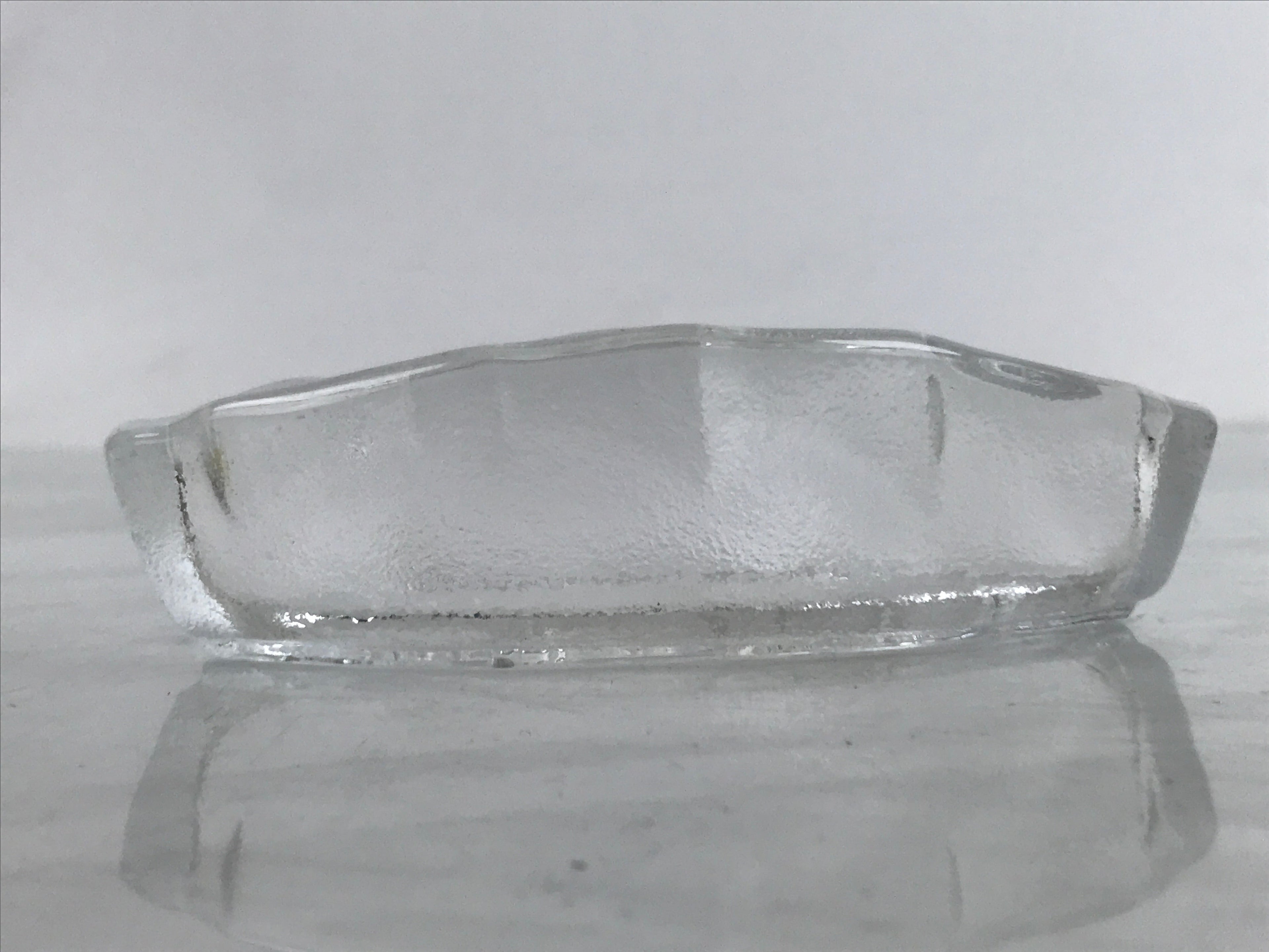 Japanese Sasaki Crystal Glass Small Serving Dish Vtg Fan Shape Plant Clear Y76