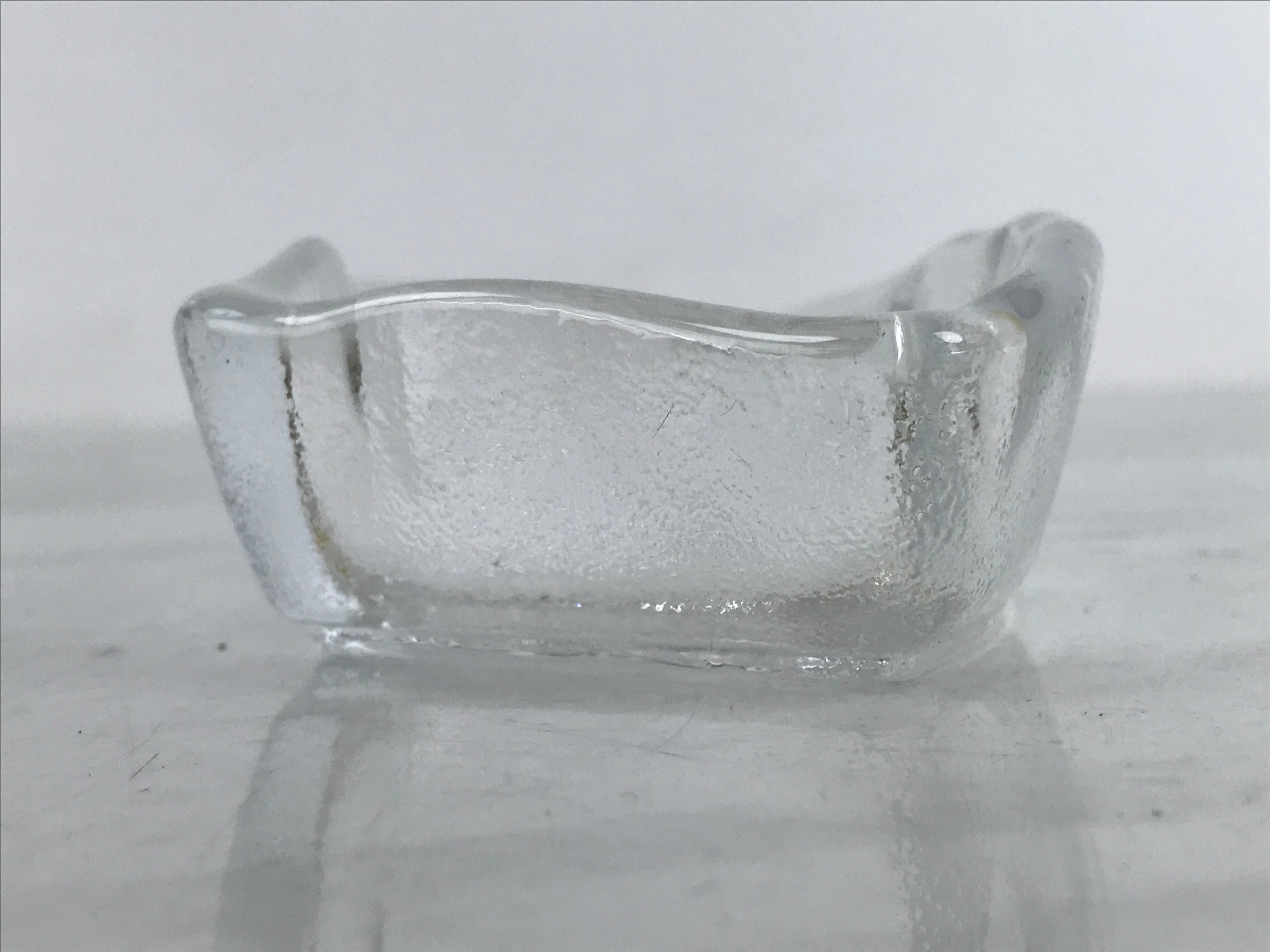 Japanese Sasaki Crystal Glass Small Serving Dish Vtg Fan Shape Plant Clear Y76