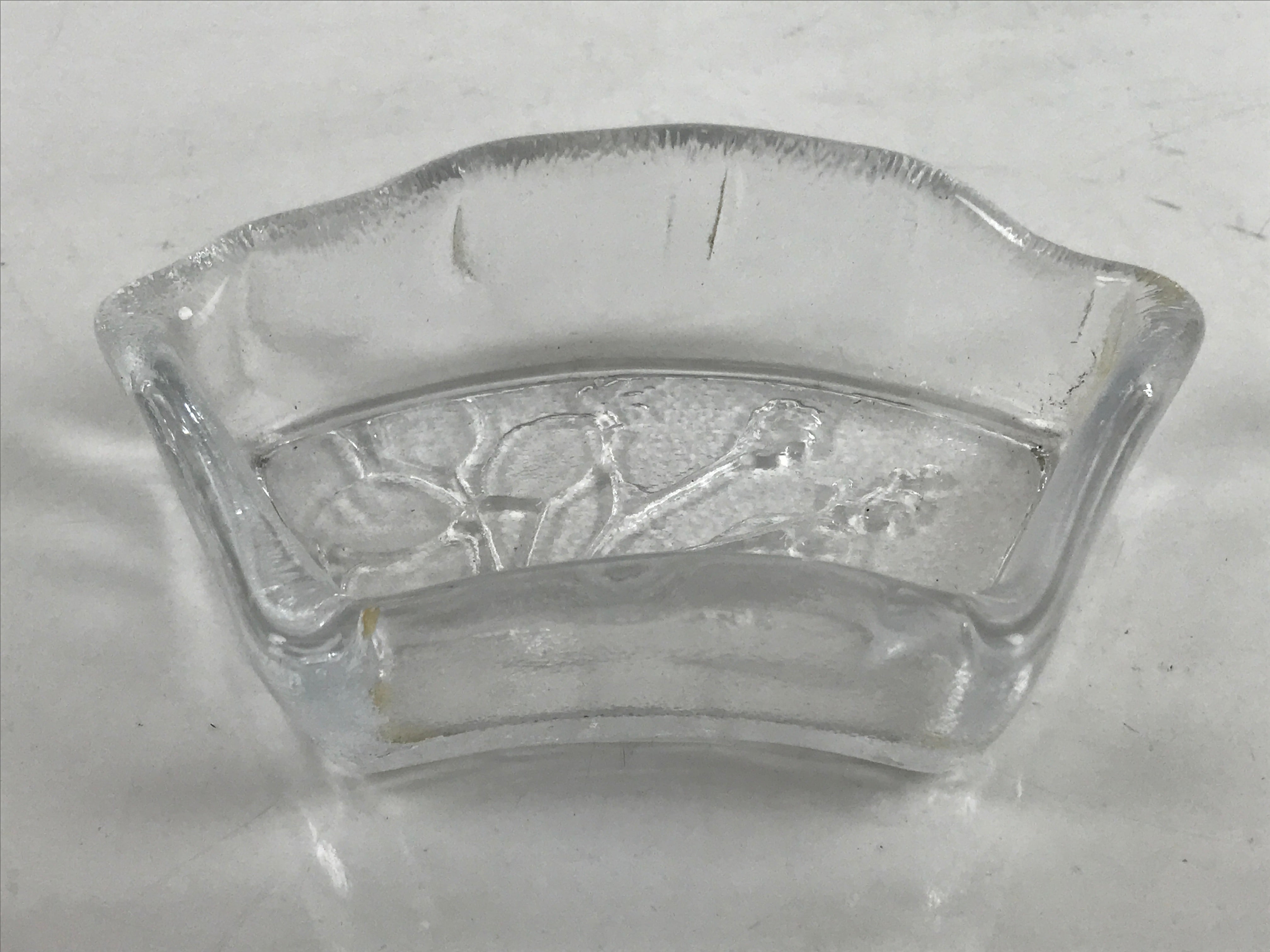 Japanese Sasaki Crystal Glass Small Serving Dish Vtg Fan Shape Plant Clear Y78