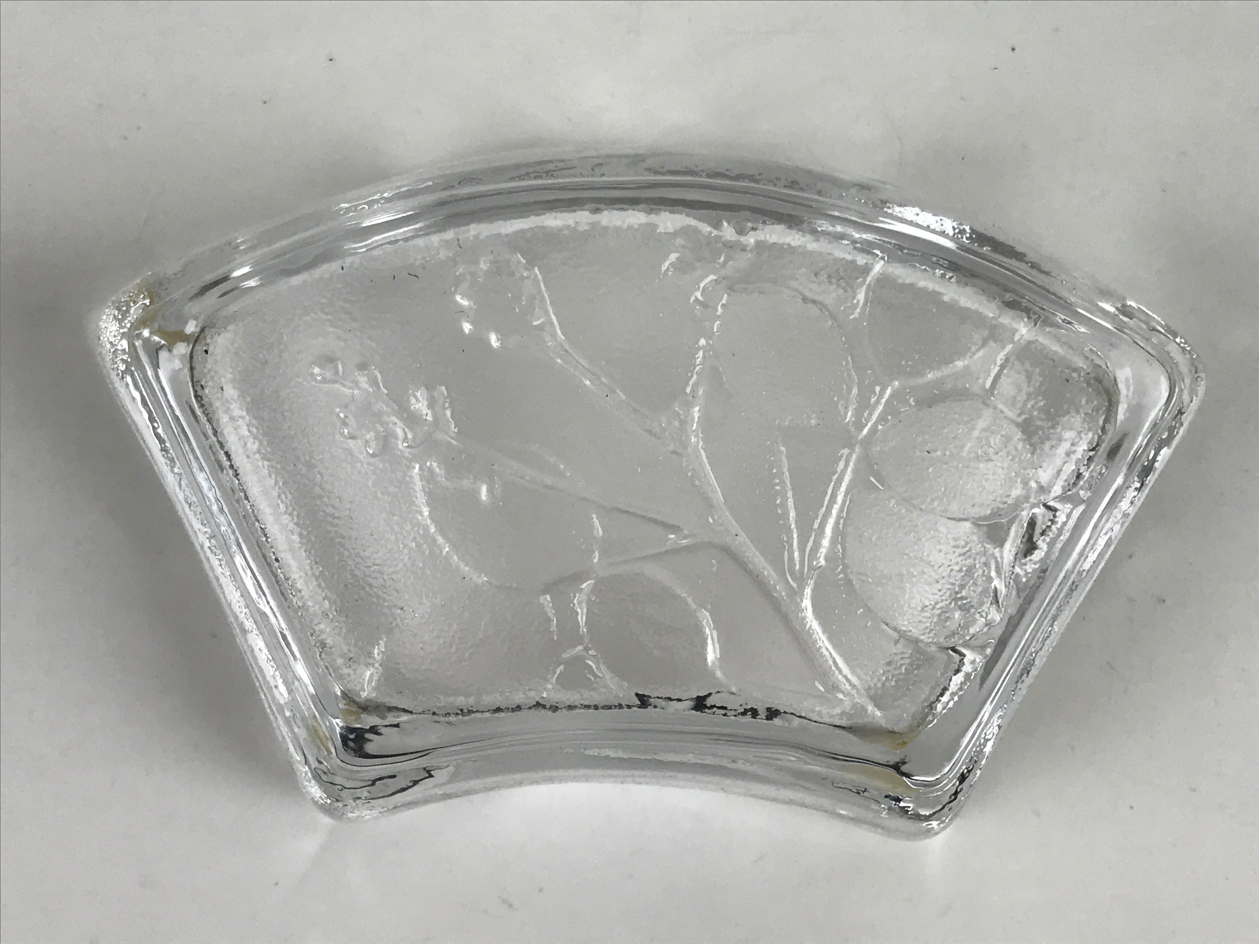 Japanese Sasaki Crystal Glass Small Serving Dish Vtg Fan Shape Plant Clear Y78