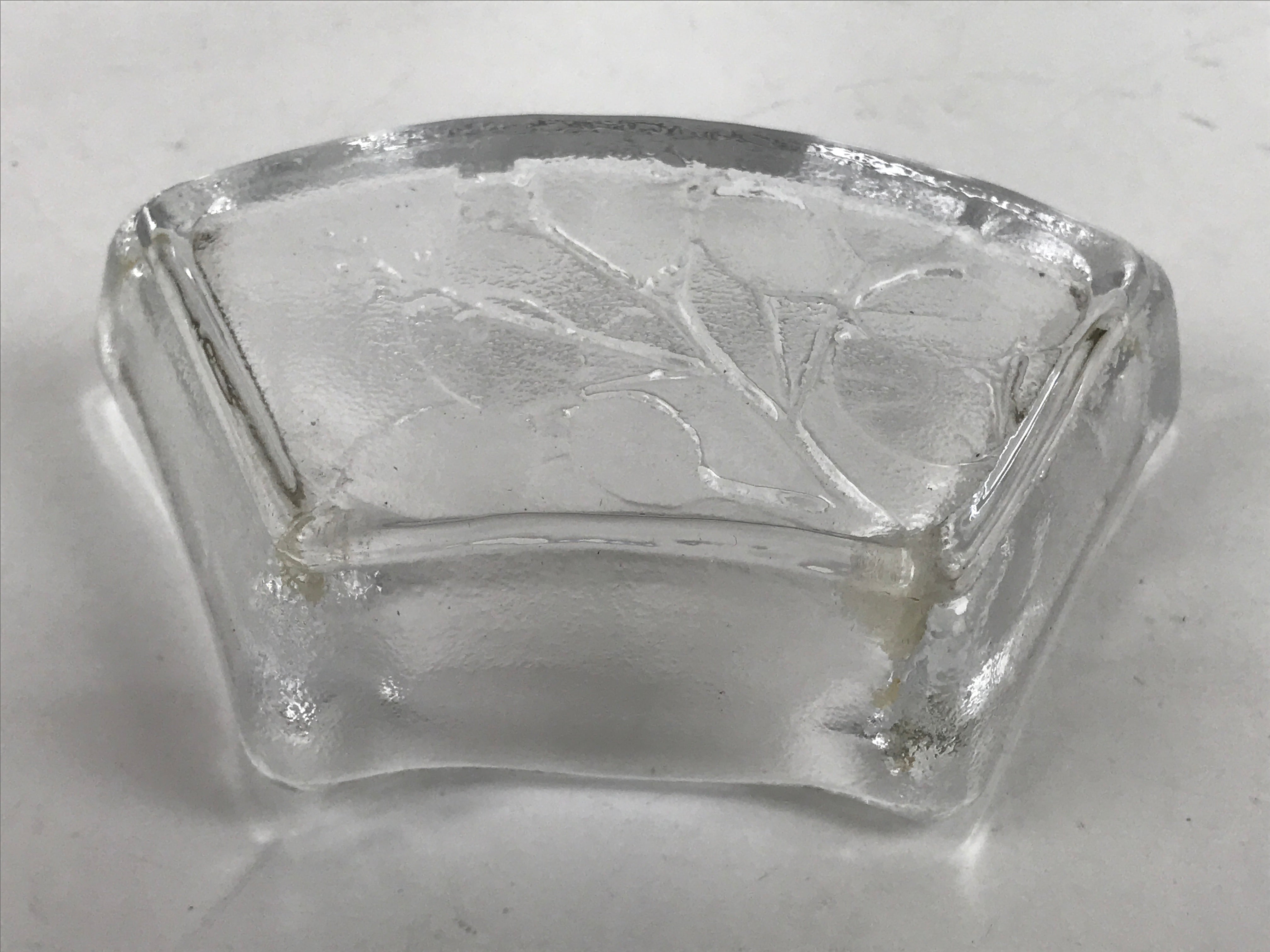 Japanese Sasaki Crystal Glass Small Serving Dish Vtg Fan Shape Plant Clear Y78