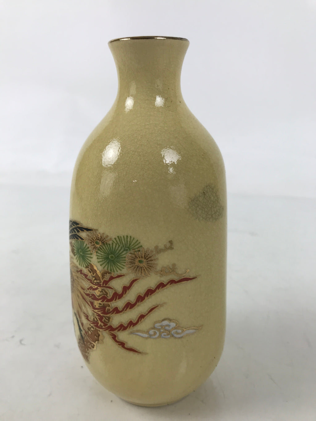 Japanese Satsuma Porcelain Sake Bottle Tokkuri Vtg Ho-oh Phoenix Bird TS820