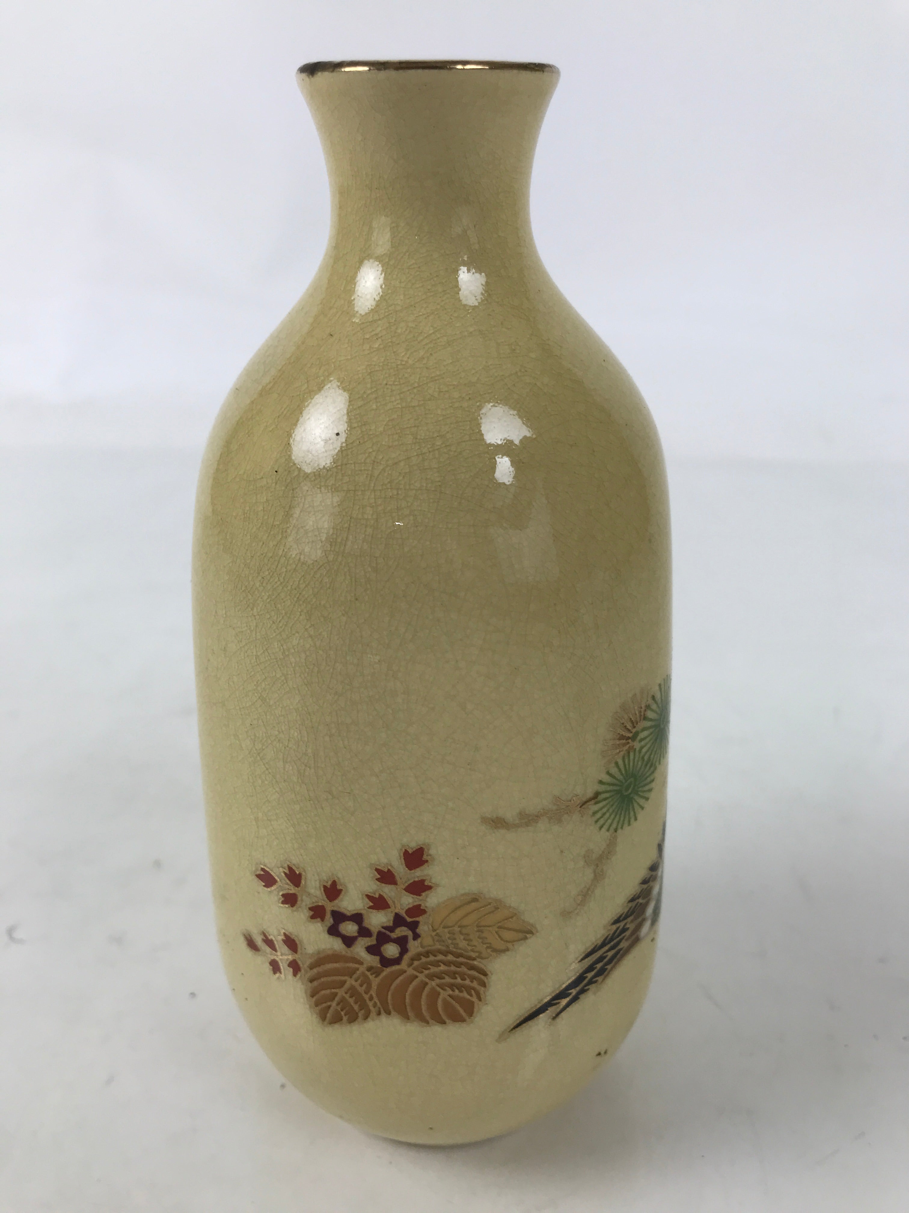 Japanese Satsuma Porcelain Sake Bottle Tokkuri Vtg Ho-oh Phoenix Bird TS820