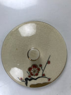 Japanese Satsuma Ware Porcelain Lidded Teacup Vtg Plum Blossom Red Beige TC566