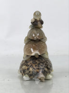 Japanese Sea Shell Kokeshi Doll Vtg 5 Turtle Stack Wobbly Head Brown Beige KF749