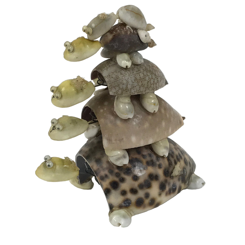Japanese Sea Shell Kokeshi Doll Vtg 5 Turtle Stack Wobbly Head Brown Beige KF749