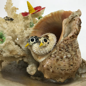 Japanese Seashell Bird Nest Flowers Decoration Vtg Figurine Onsen Souvenir ST4