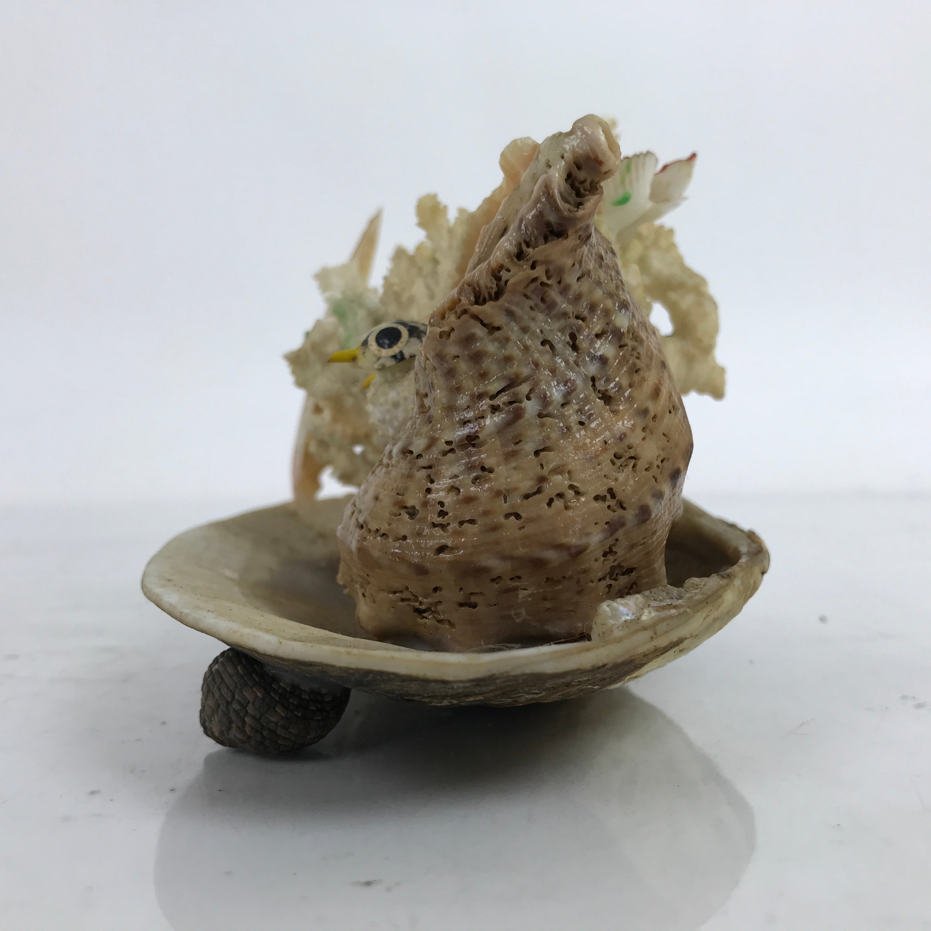 Japanese Seashell Bird Nest Flowers Decoration Vtg Figurine Onsen Souvenir ST4