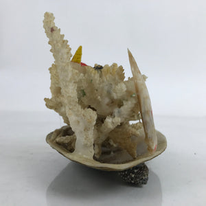 Japanese Seashell Bird Nest Flowers Decoration Vtg Figurine Onsen Souvenir ST4