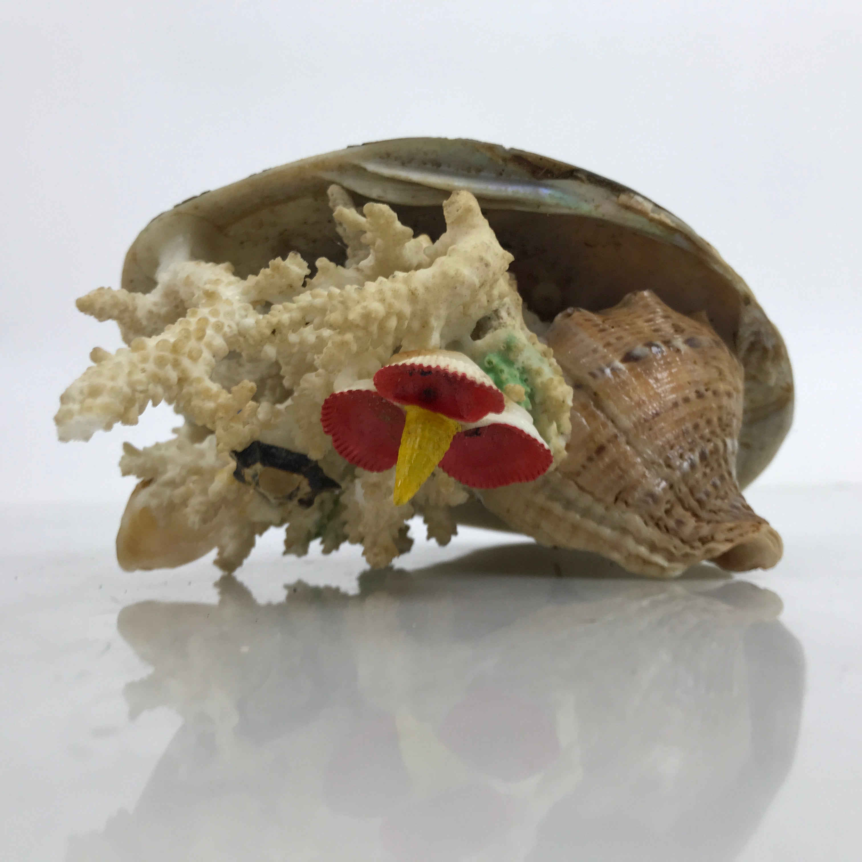 Japanese Seashell Bird Nest Flowers Decoration Vtg Figurine Onsen Souvenir ST4