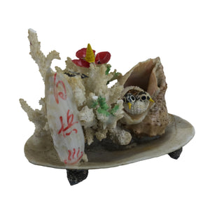 Japanese Seashell Bird Nest Flowers Decoration Vtg Figurine Onsen Souvenir ST4