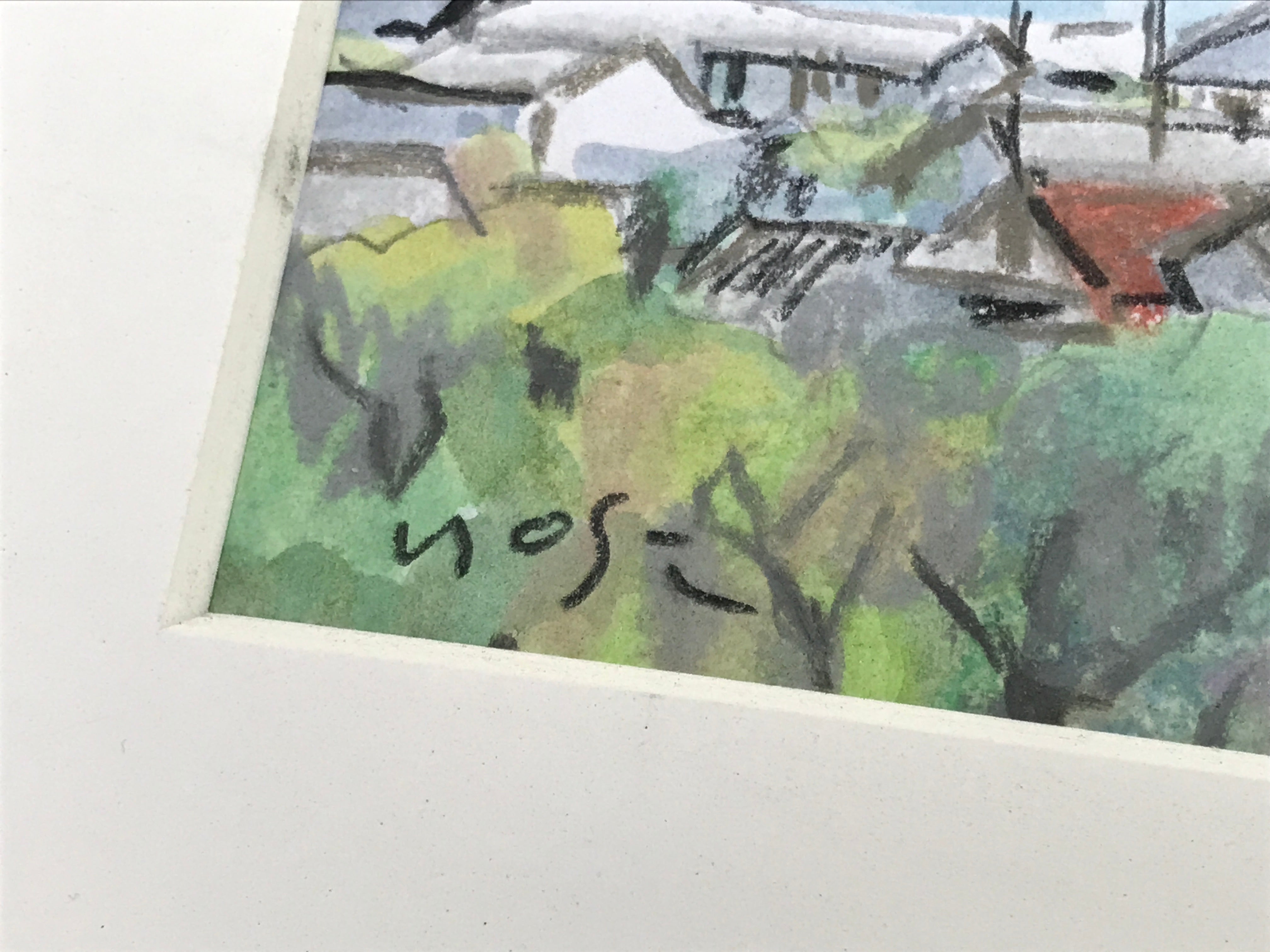 Japanese Seaside Village Pastel Drawing Original Signed Yoshihiro Hagino FL295