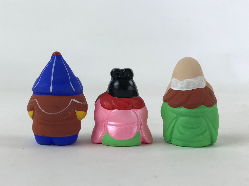 Japanese Seven Lucky Gods Painted Clay Dolls Set Vtg Decoration Wood Box BD935